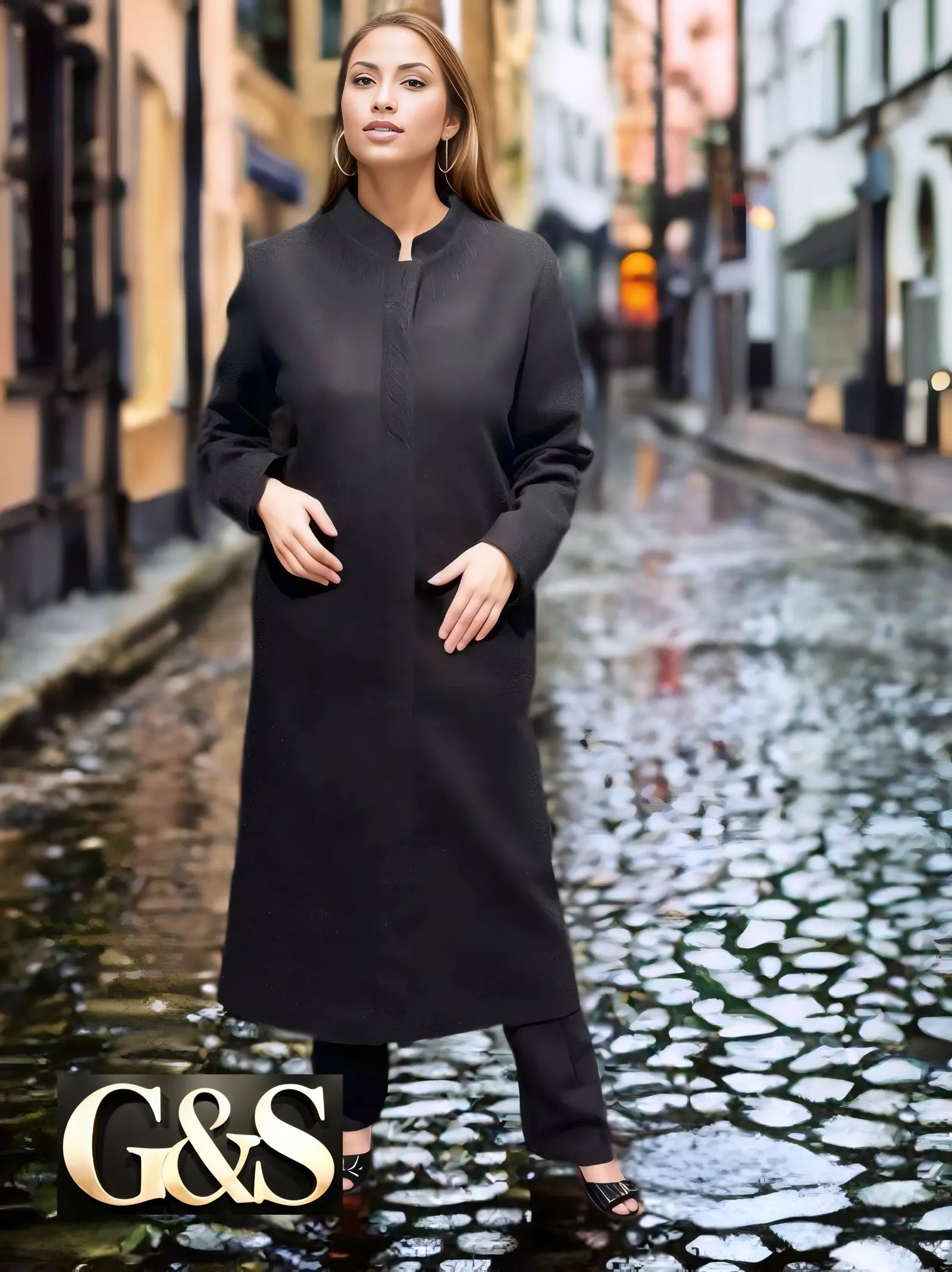 Model 1016 Women Long Coat - Side | Sami's Jackets