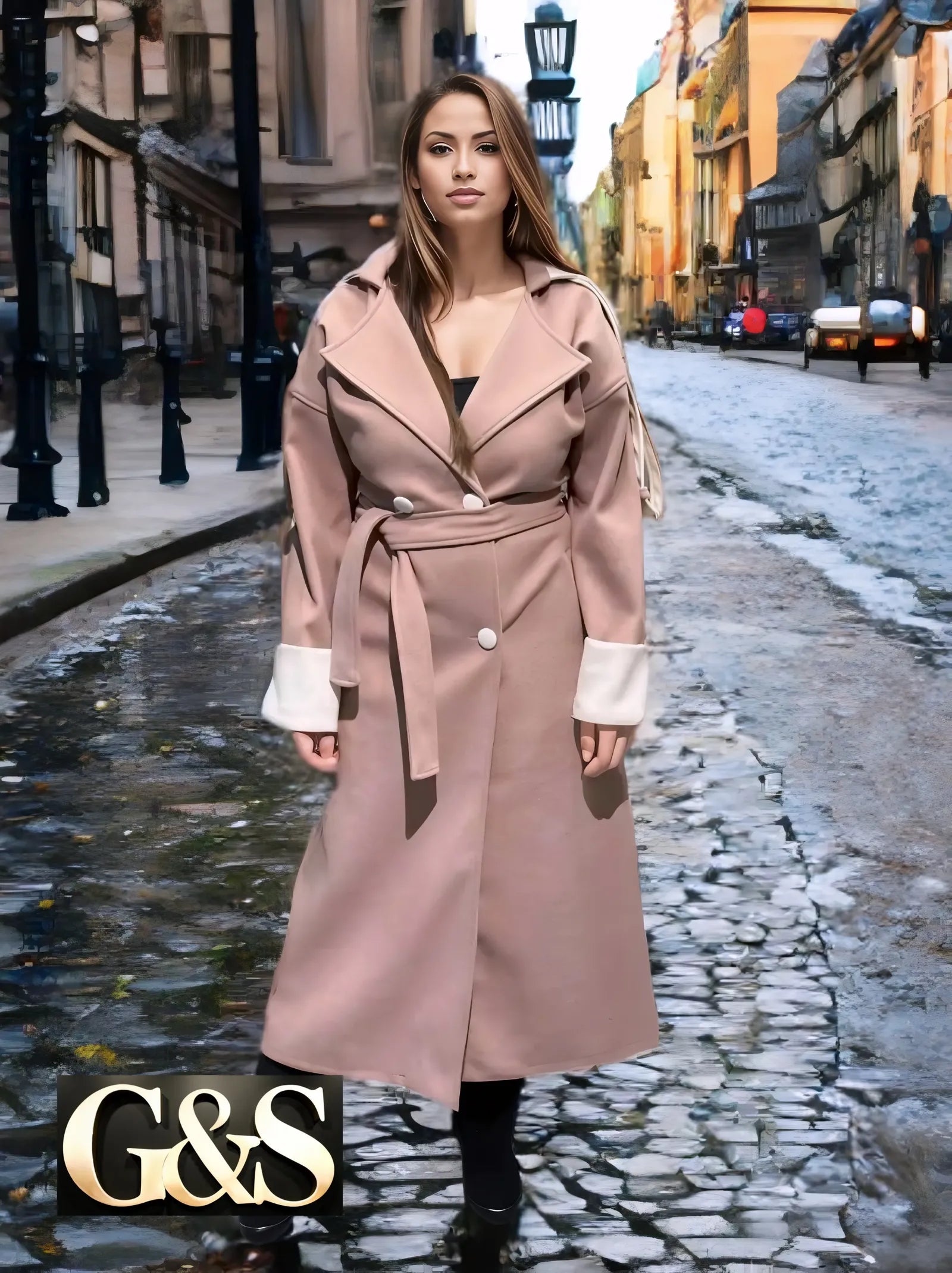 Model 1035 Women Long Coat Made of Polyester 100% - Front | Sami's Jackets