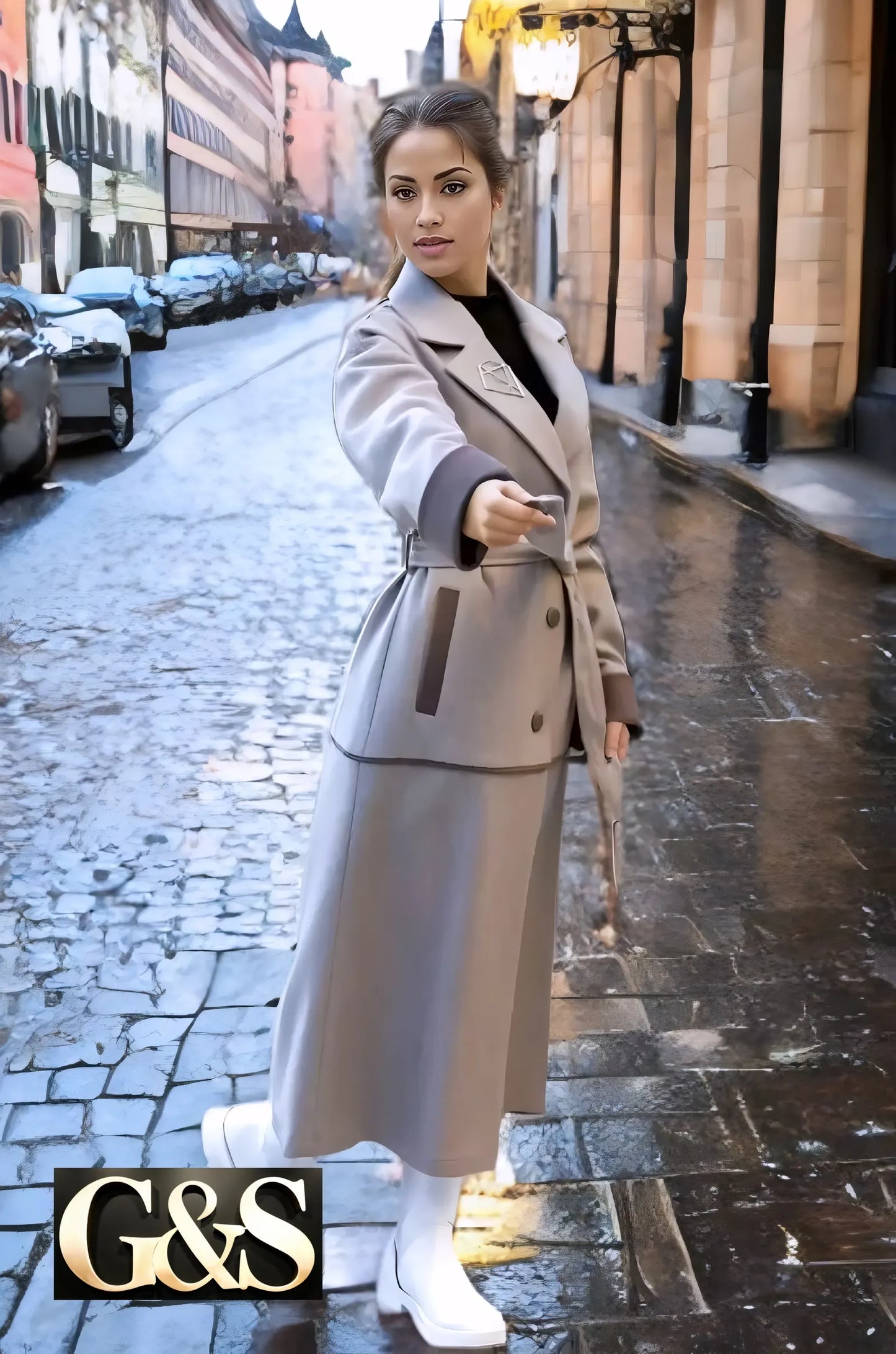 Model 1038 Women Long Coat - Back | Sami's Jackets