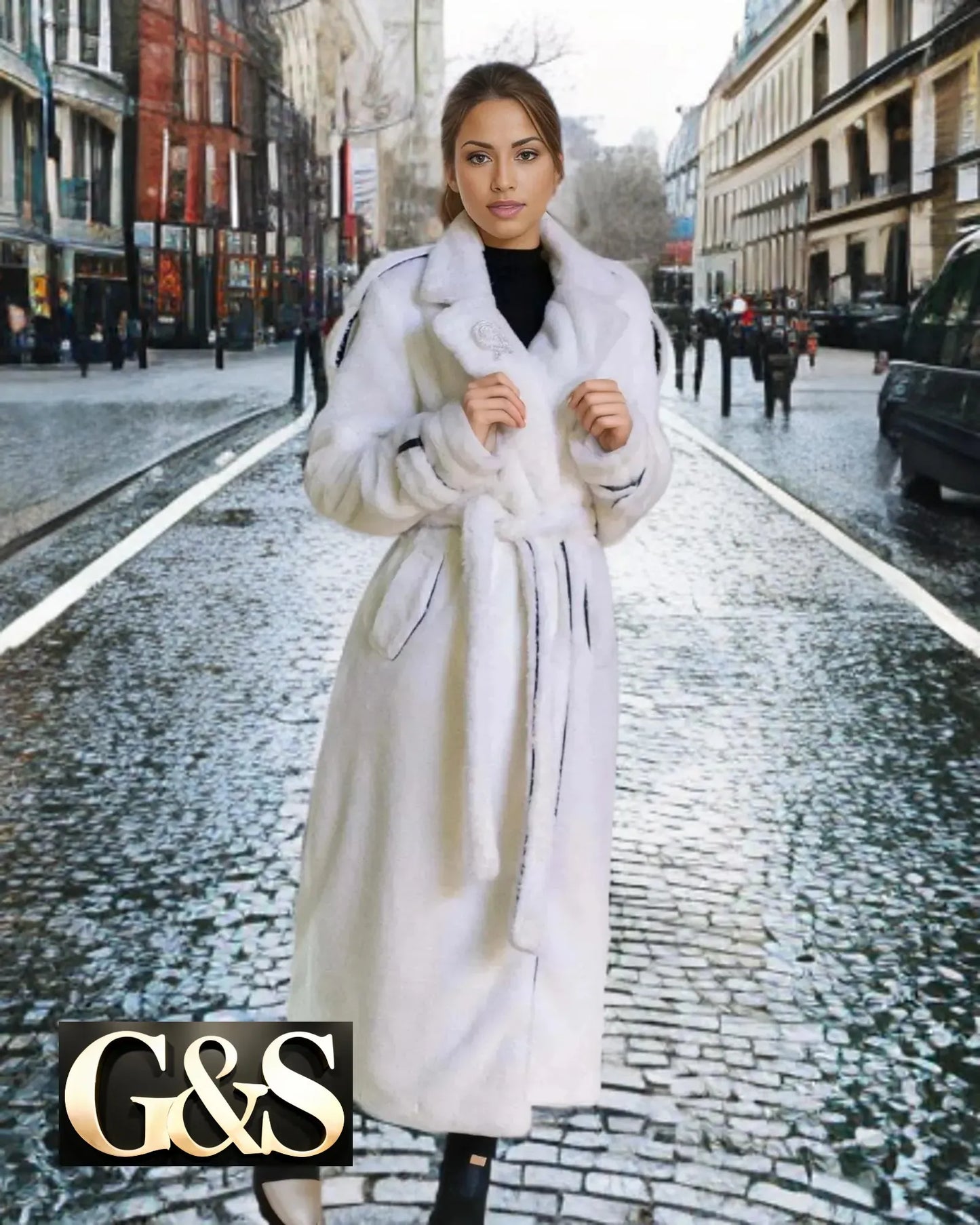 Model 1036 Women’s Fur Coat Made From 100% Poly... - Side | Sami's Jackets