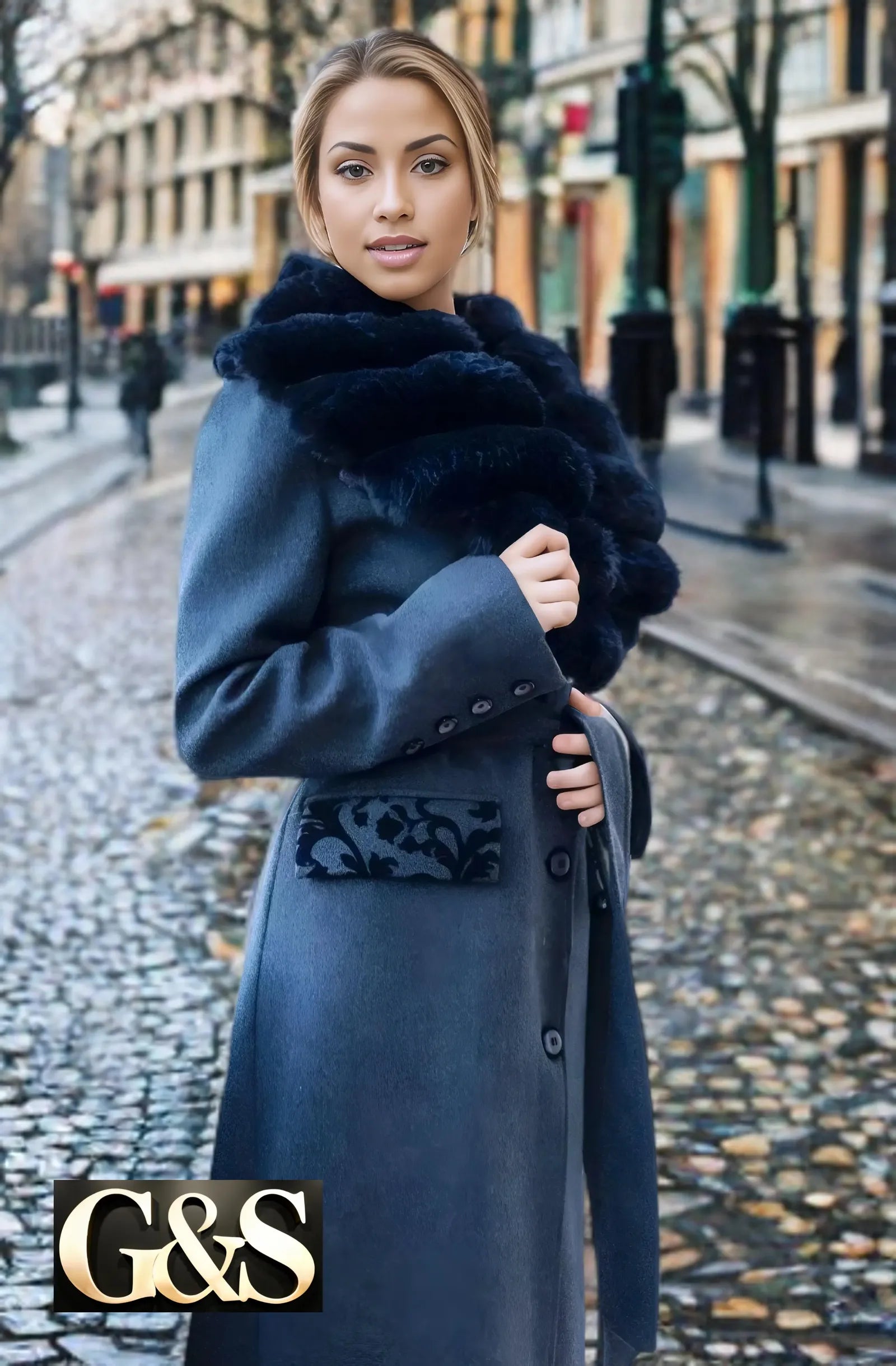 Model 1041 Women Long Coat Polyester 65 Wool 35 - G&S