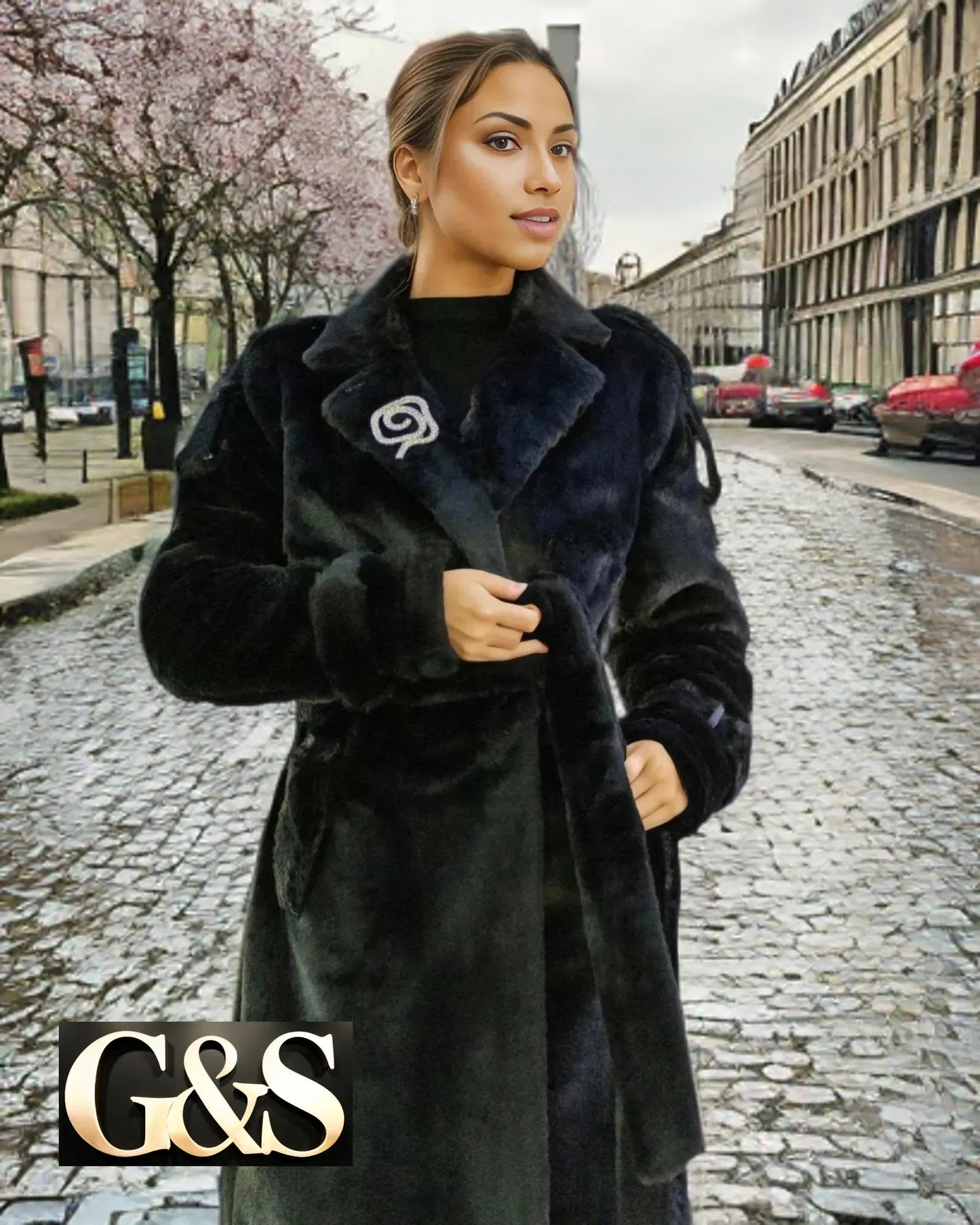 Model 1036 Women’s Fur Coat Made From 100% Poly... - Front | Sami's Jackets