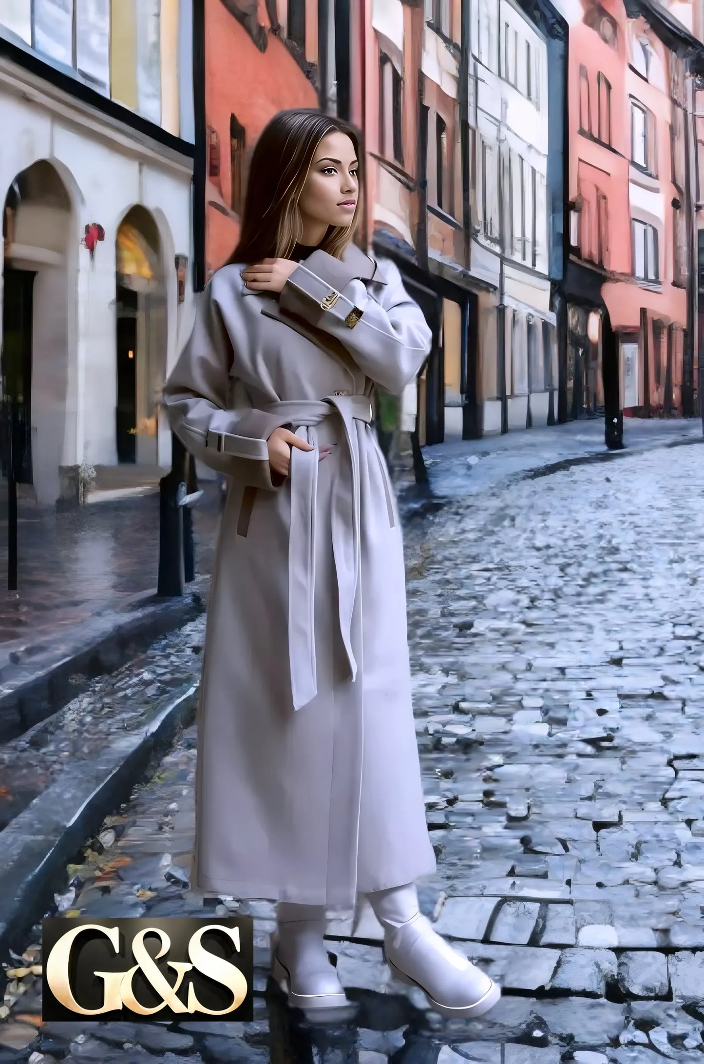 Model 1038 Women Long Coat - Side | Sami's Jackets
