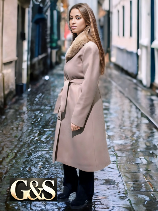 Model 1009 Women Long Coat Made of Polyester 65% and Wool 35%
