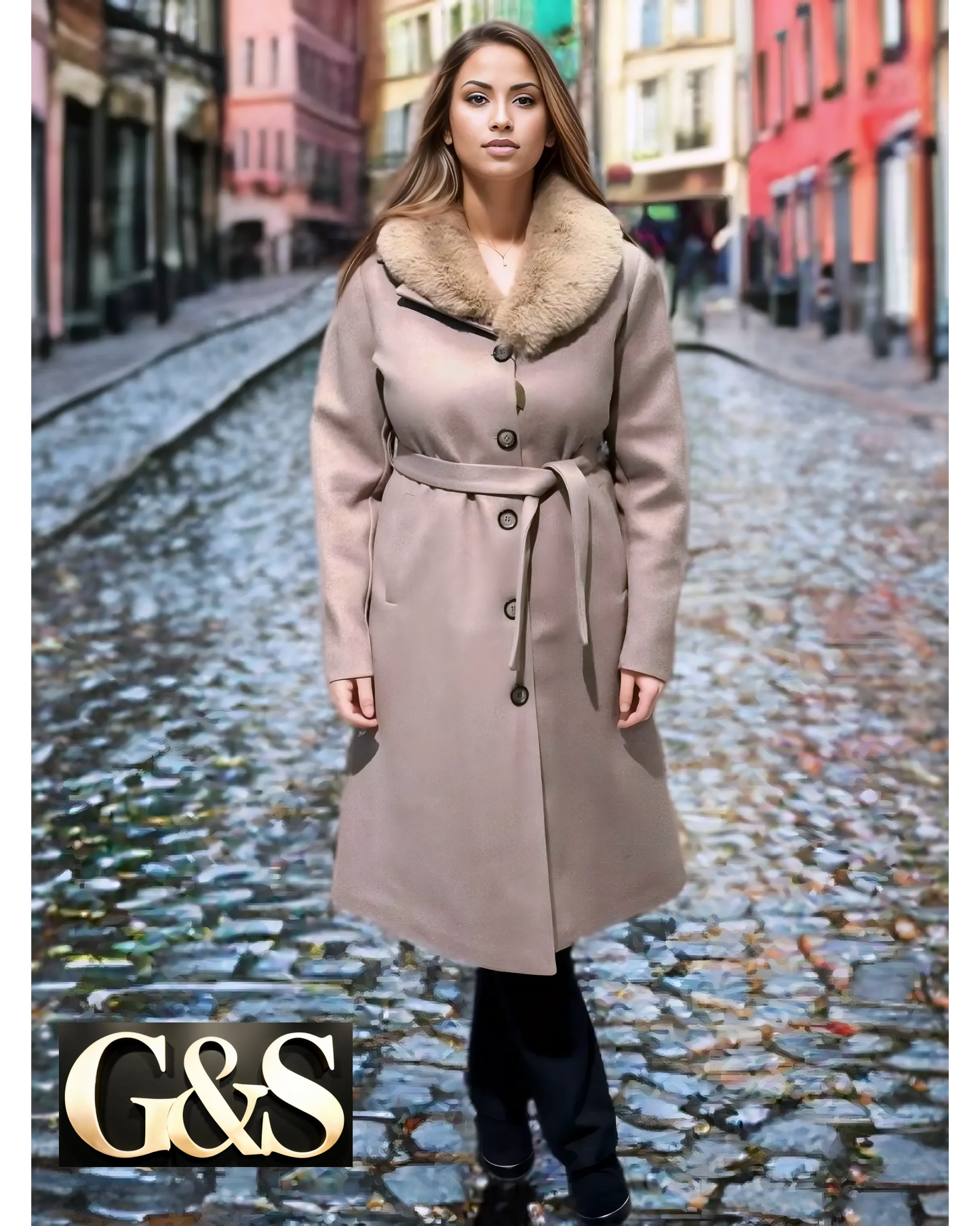 Model 1009 Women Long Coat Made of Polyester 65% and Wool 35%