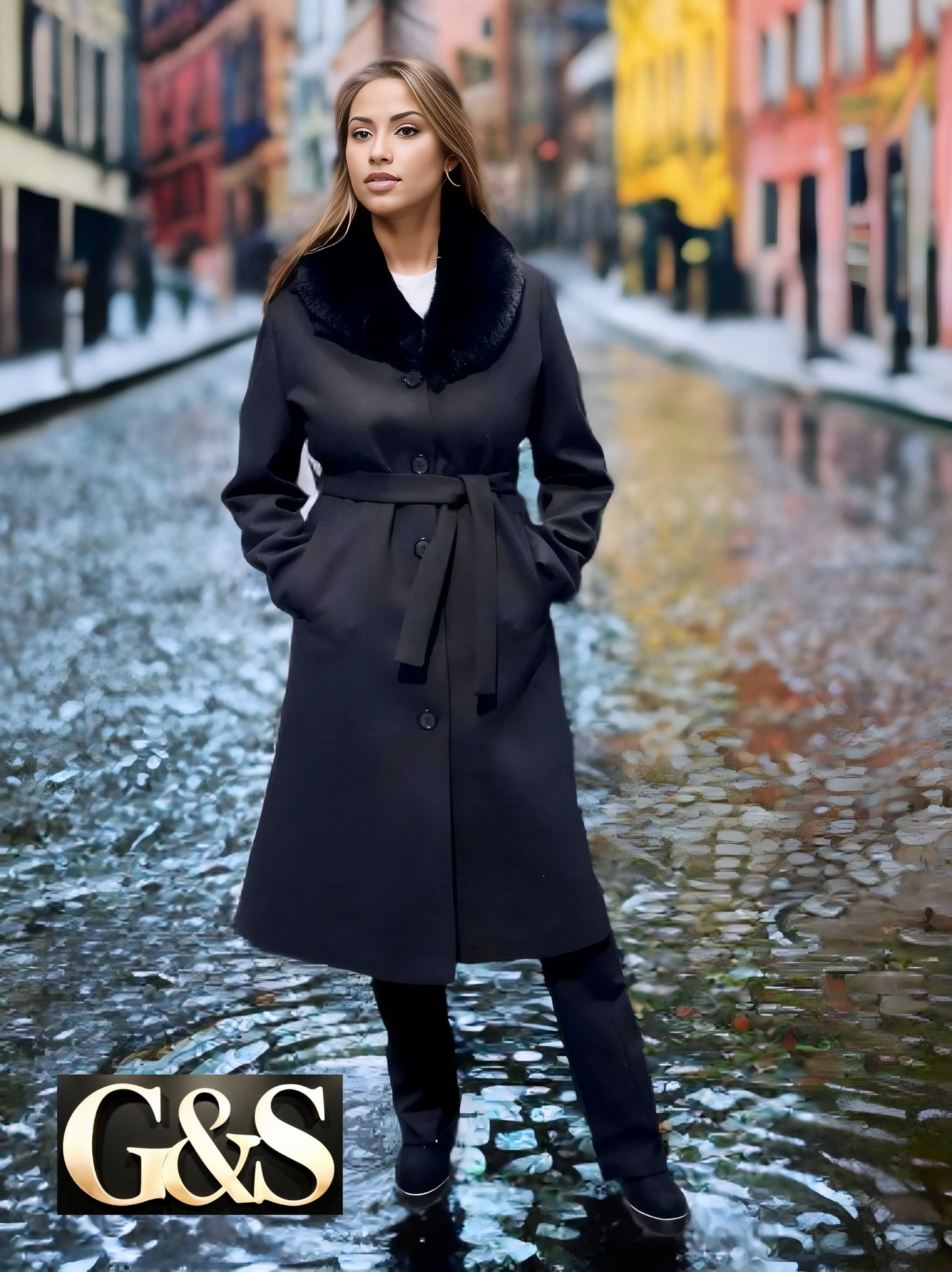 Model 1009 Women Long Coat Made of Polyester 65% and Wool 35%