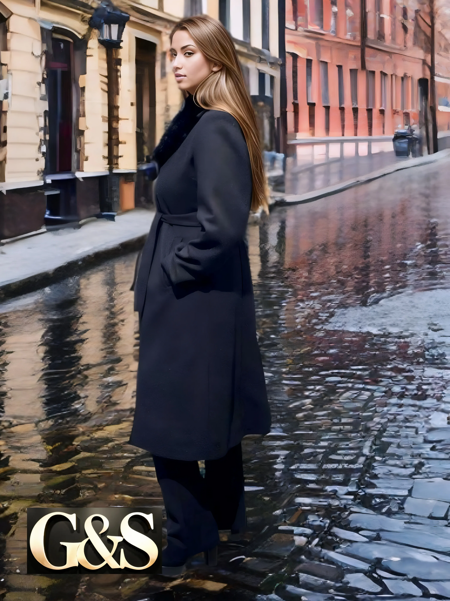 Model 1009 Women Long Coat Made of Polyester 65% and Wool 35%