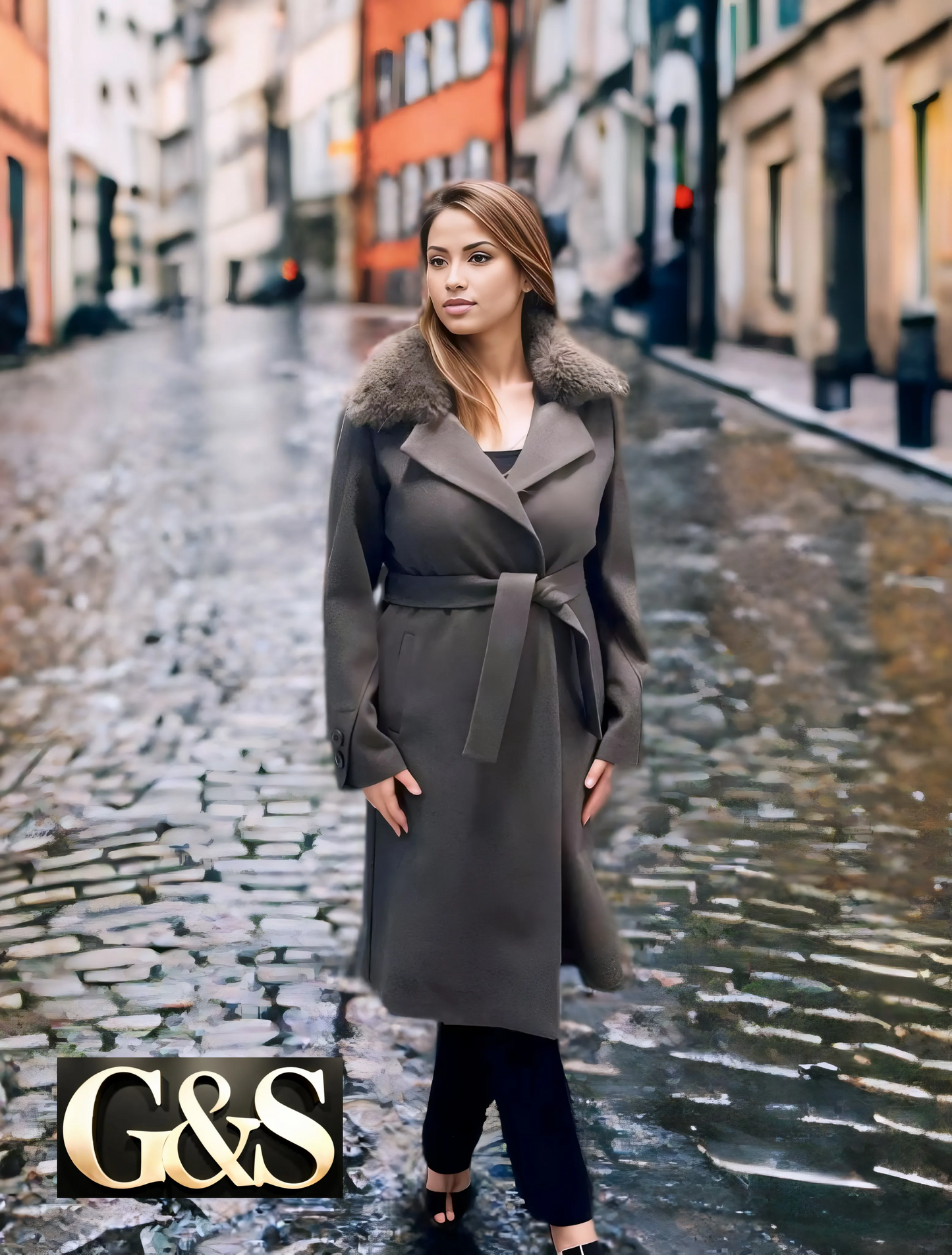 Model 1010 Women Long Coat Made of Polyester 65% and Wool 35%