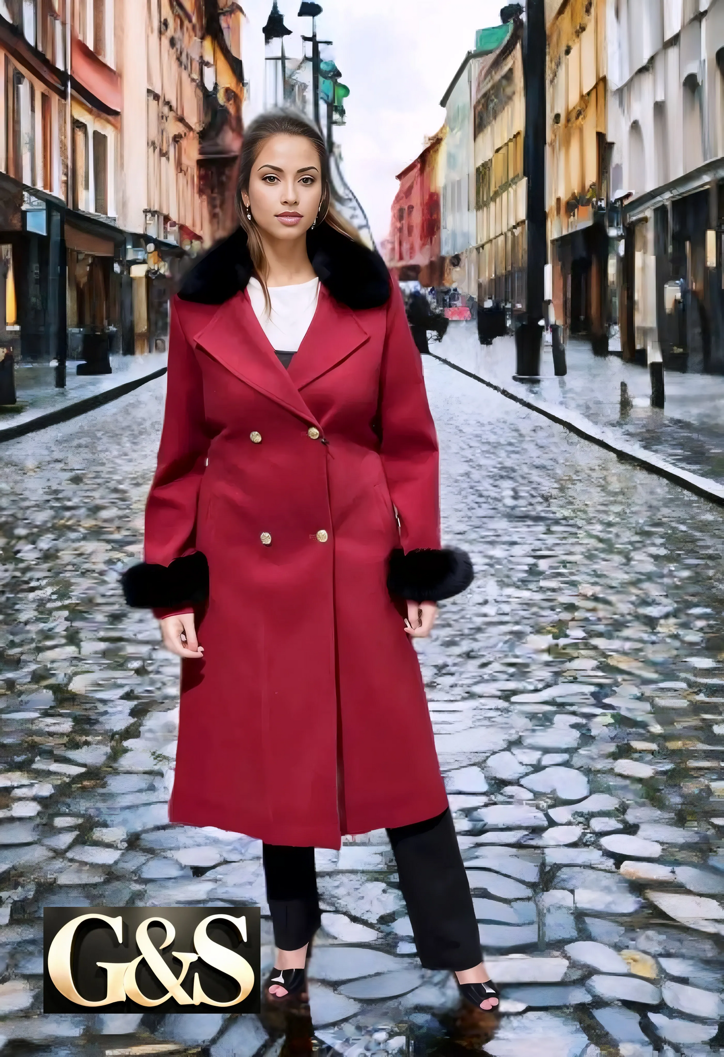 Model 1015 Women Long Coat Made of Polyester 65% and Wool 35%