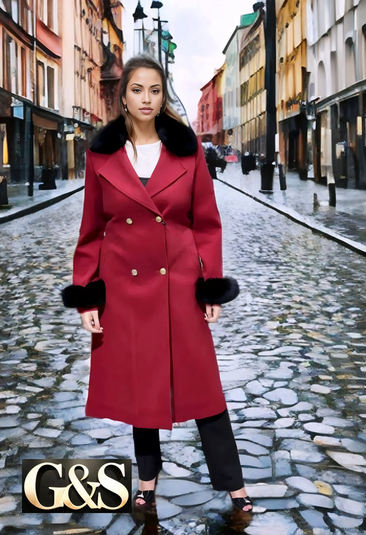 Model 1015 Women Long Coat Made of Polyester 65% and Wool 35%