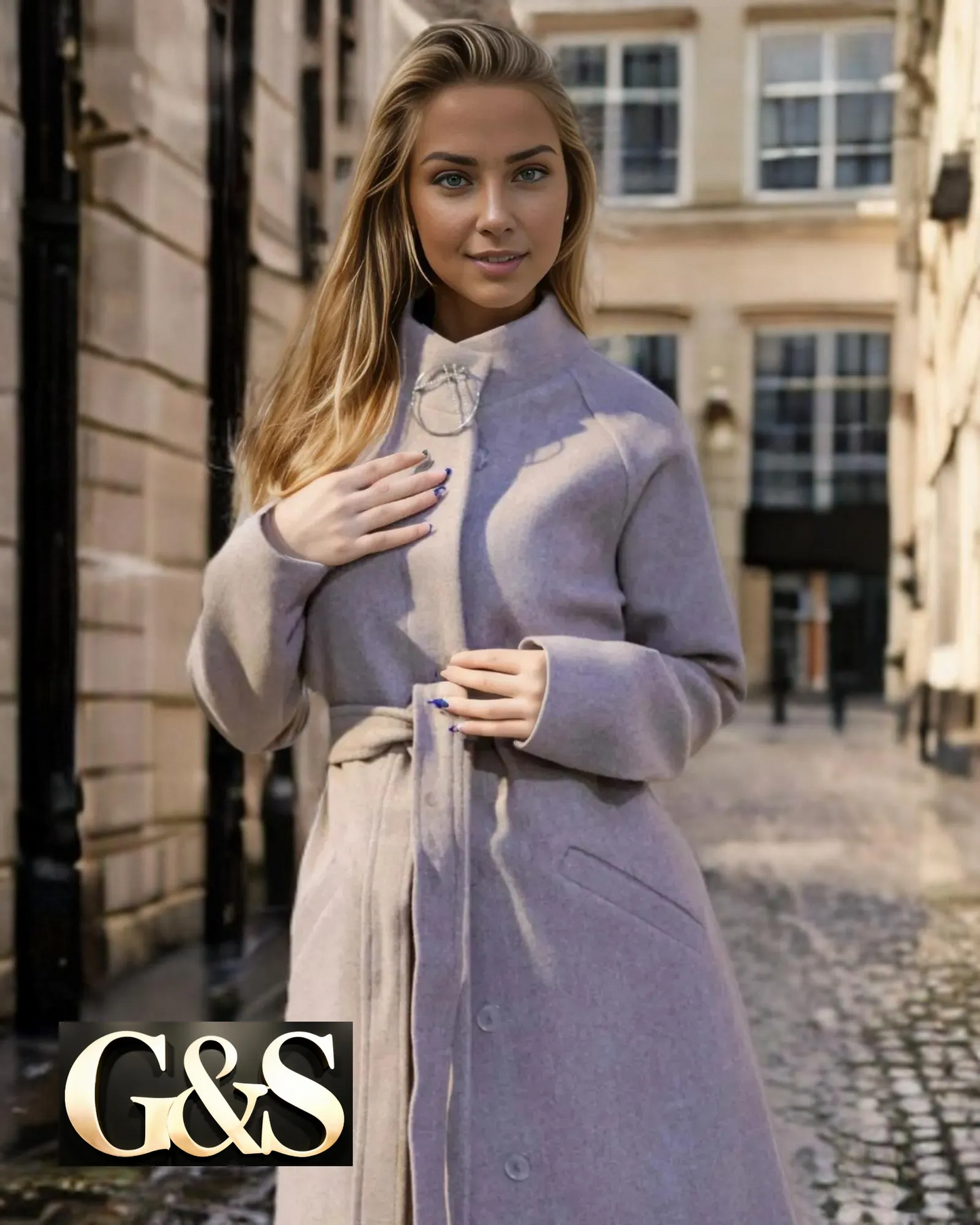 Model 1037 Women Long Coat Made of Polyester 65% and Wool 35%