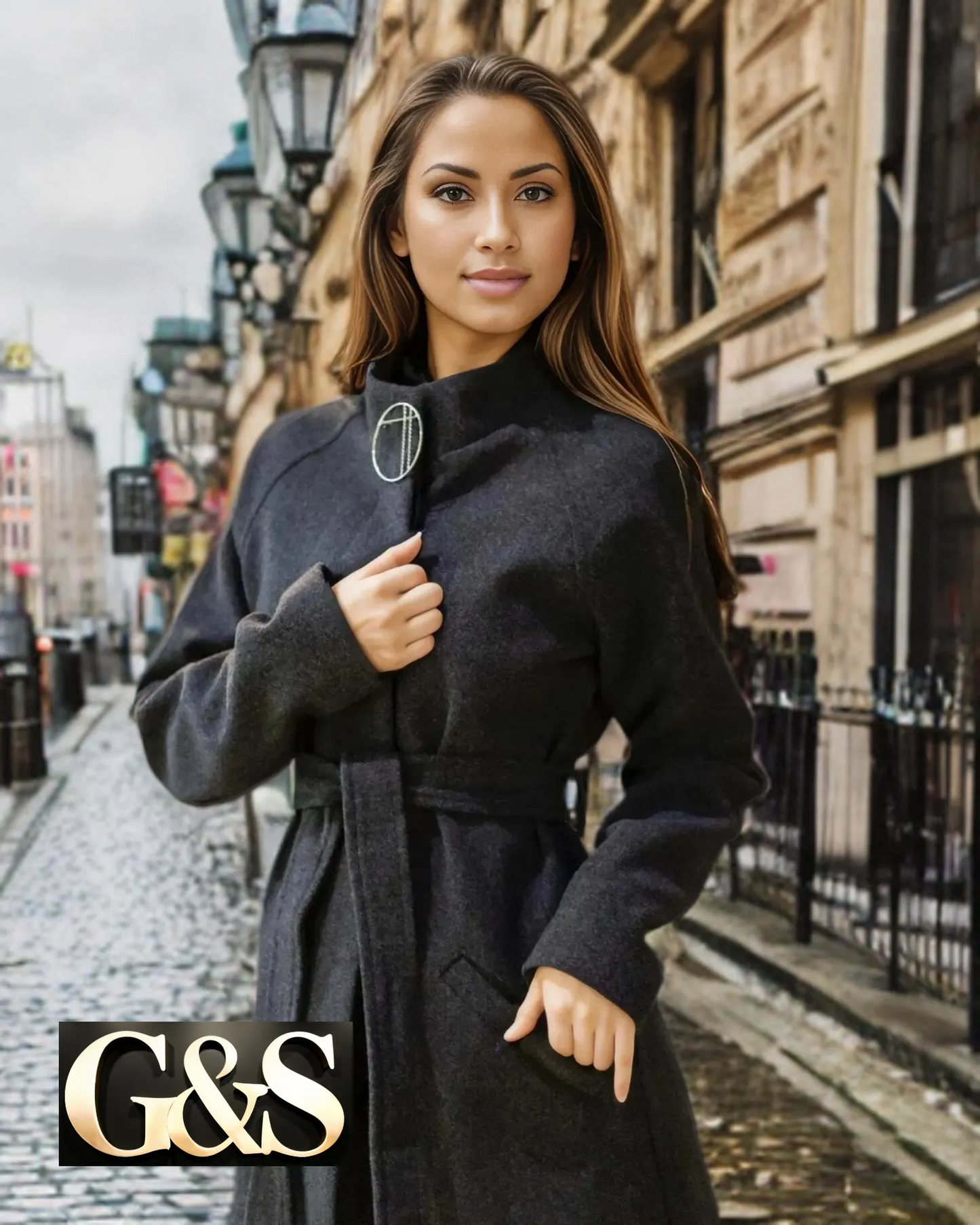 Model 1037 Women Long Coat Made of Polyester 65% and Wool 35%