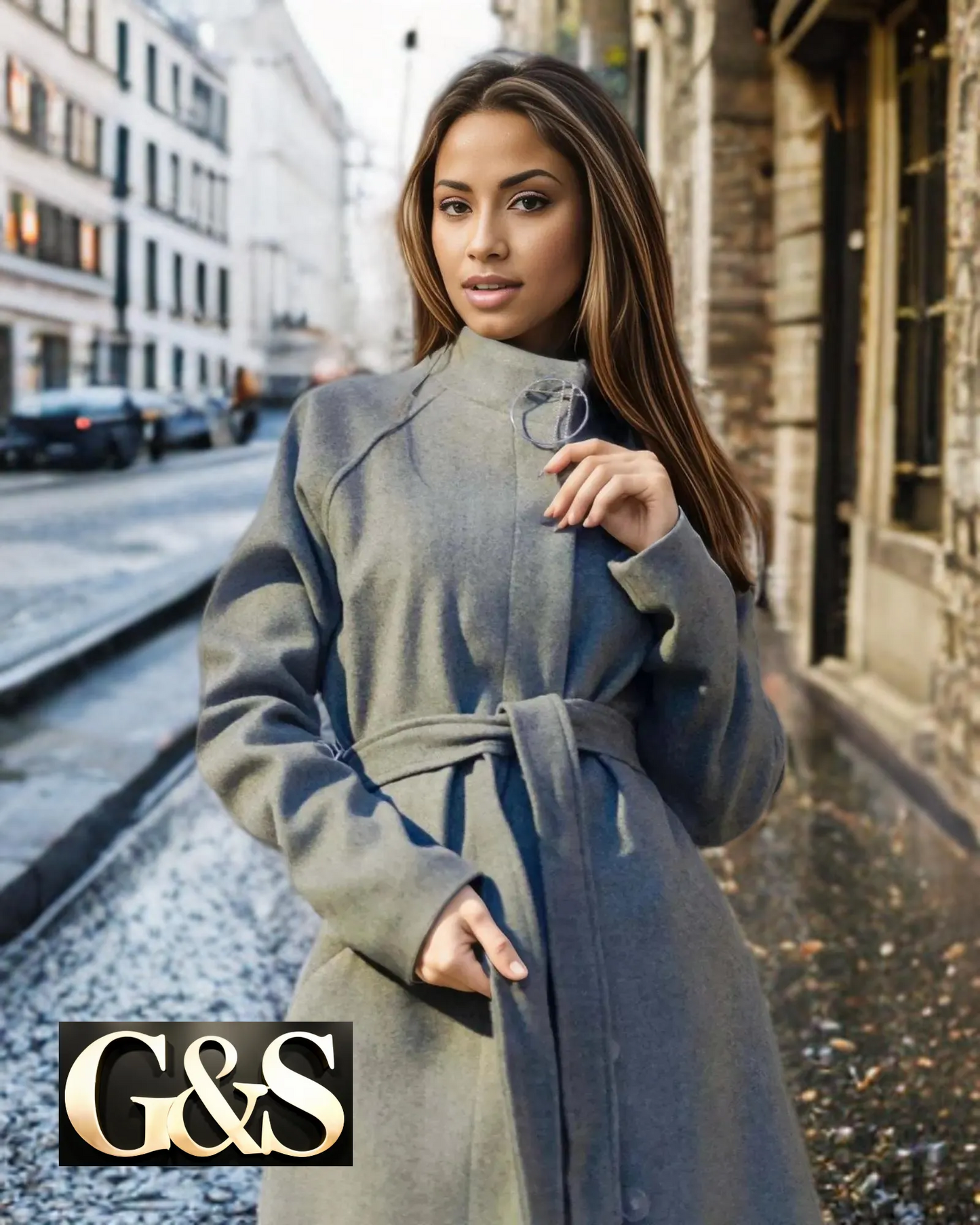 Model 1037 Women Long Coat Made of Polyester 65% and Wool 35%