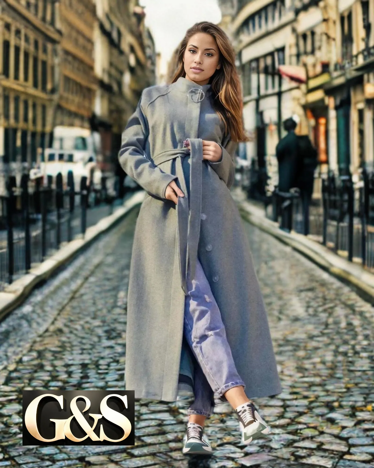 Model 1037 Women Long Coat Made of Polyester 65% and Wool 35%