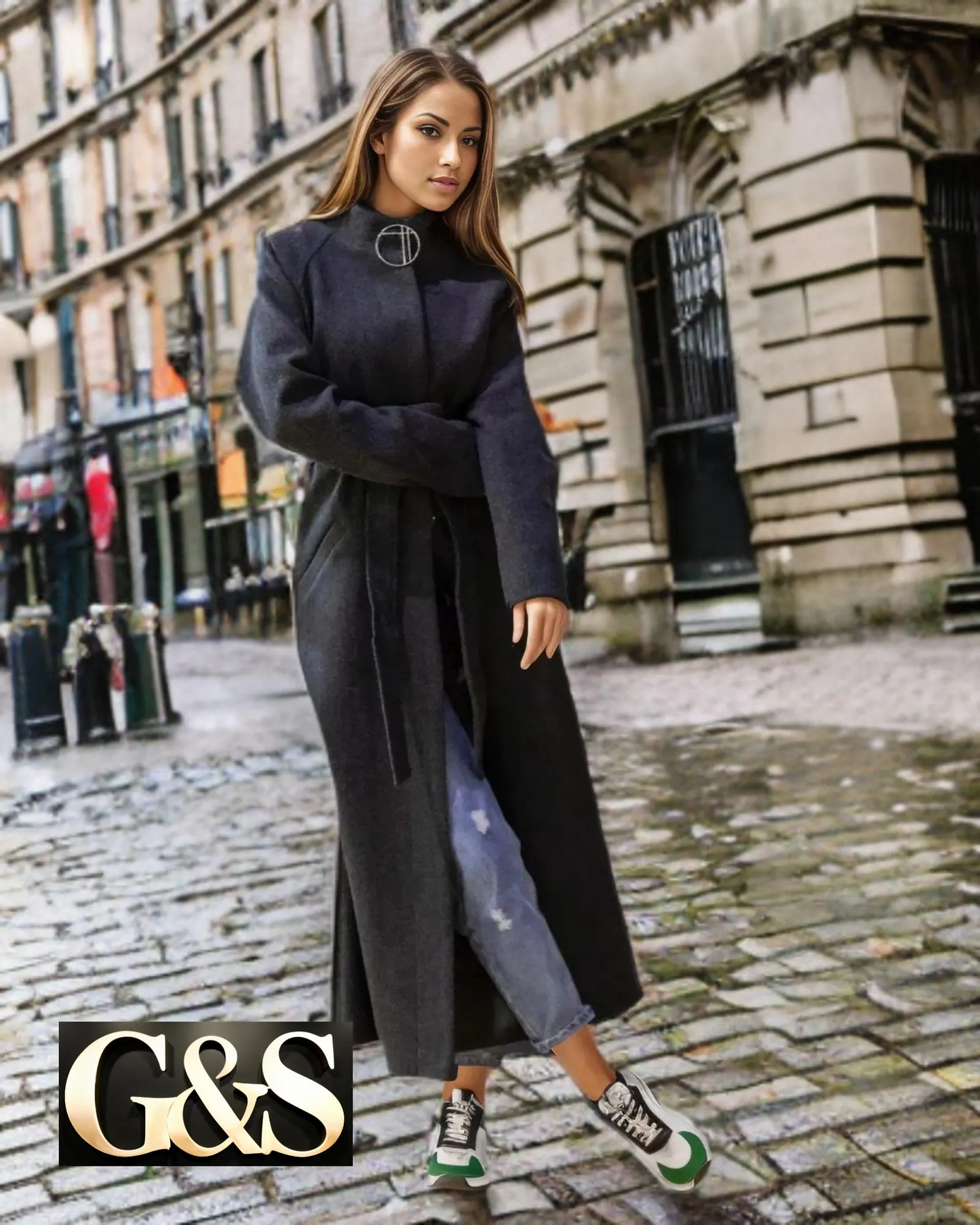 Model 1037 Women Long Coat Made of Polyester 65% and Wool 35%