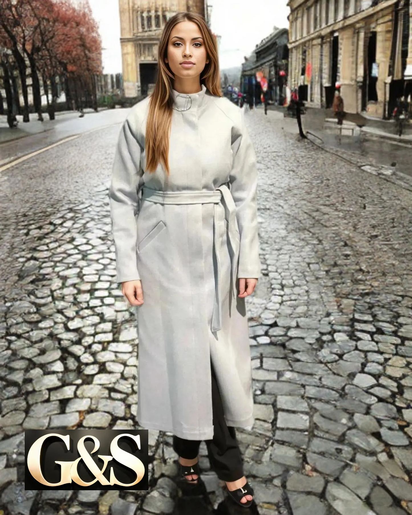 Model 1037 Women Long Coat Made of Polyester 65% and Wool 35%