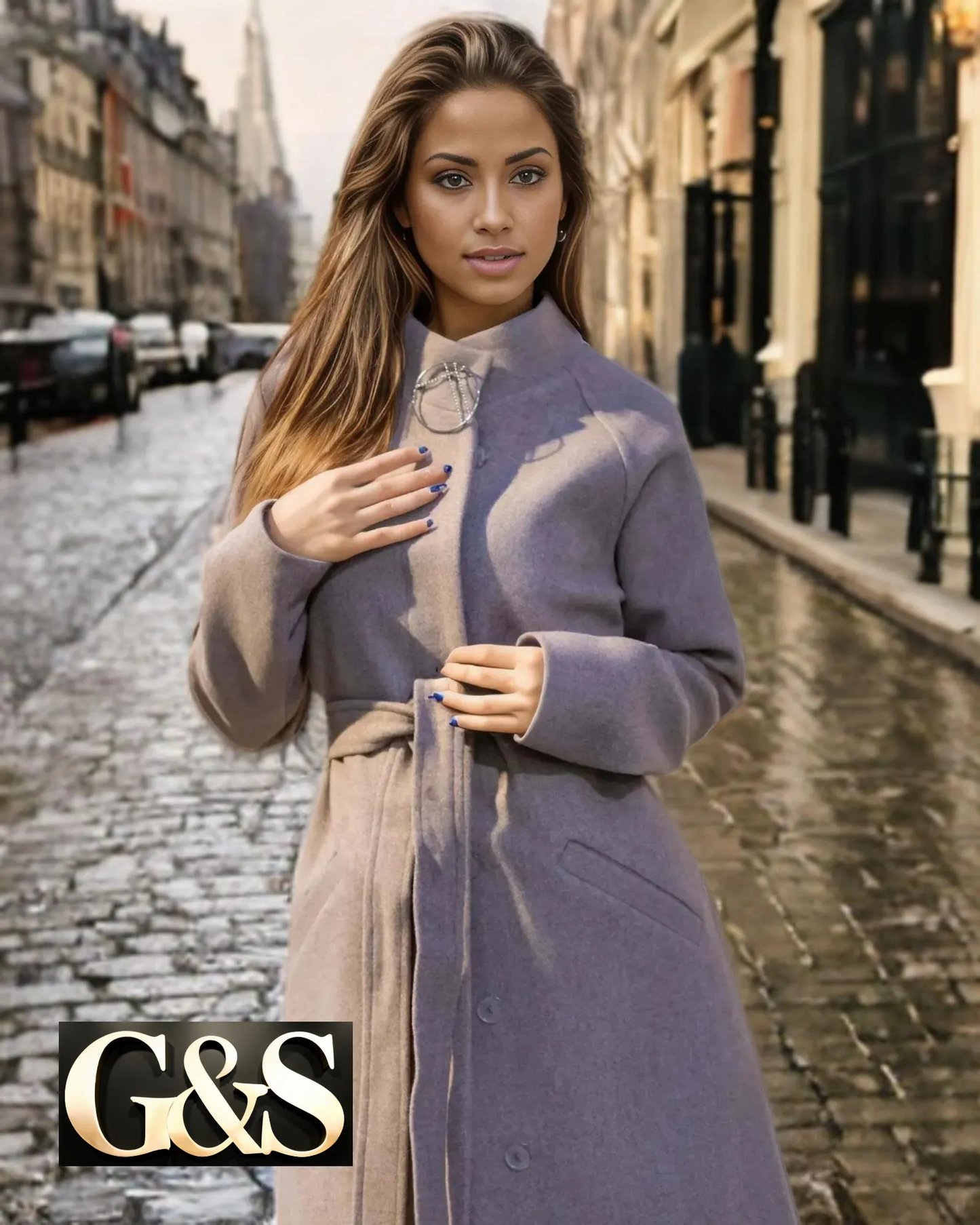 Model 1037 Women Long Coat Made of Polyester 65% and Wool 35%