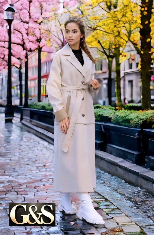 Model 1038 Women Long Coat Made of Polyester 65% and Wool 35%