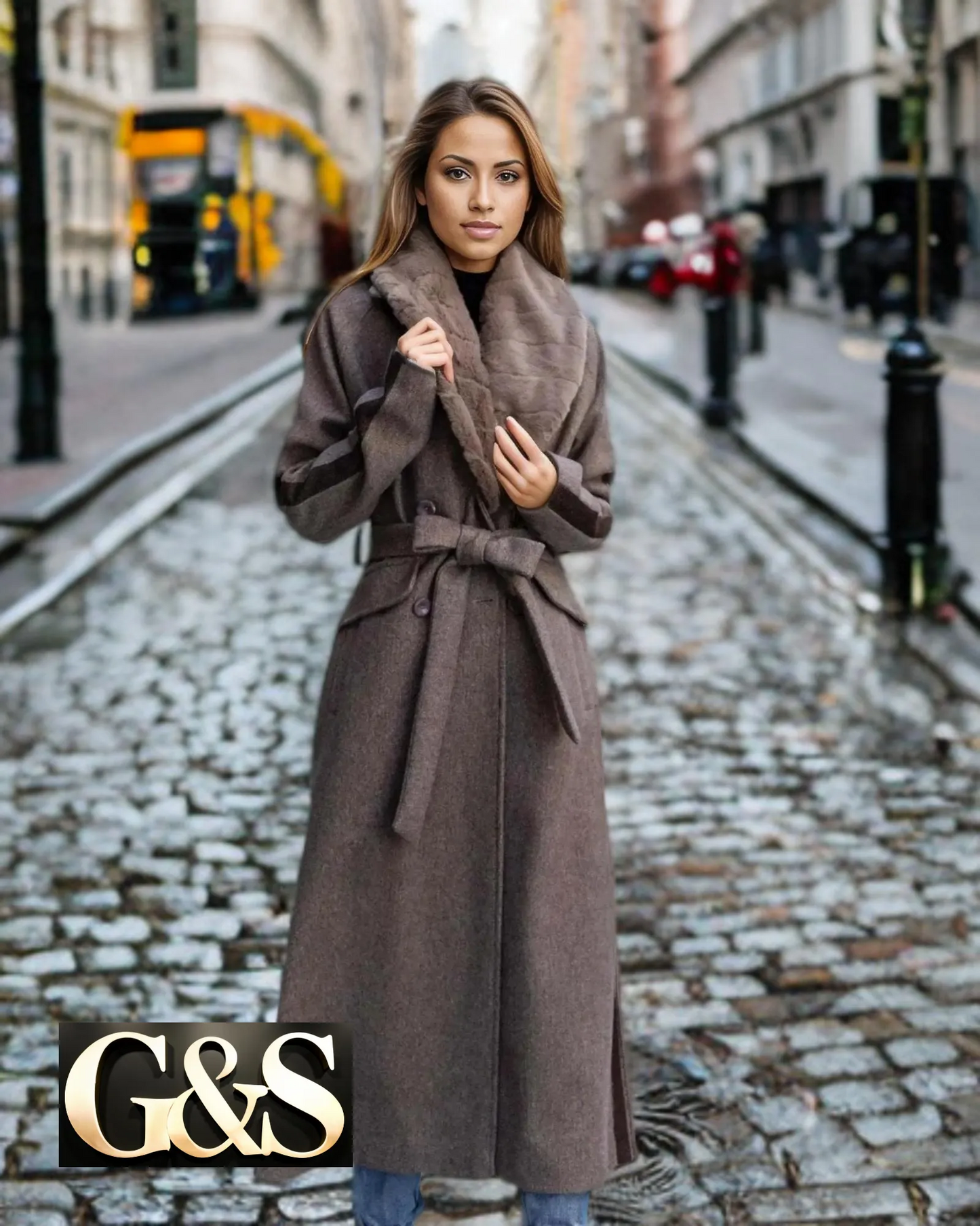 Model 1040 Women Long Coat Made of Polyester 65% and Wool 35%