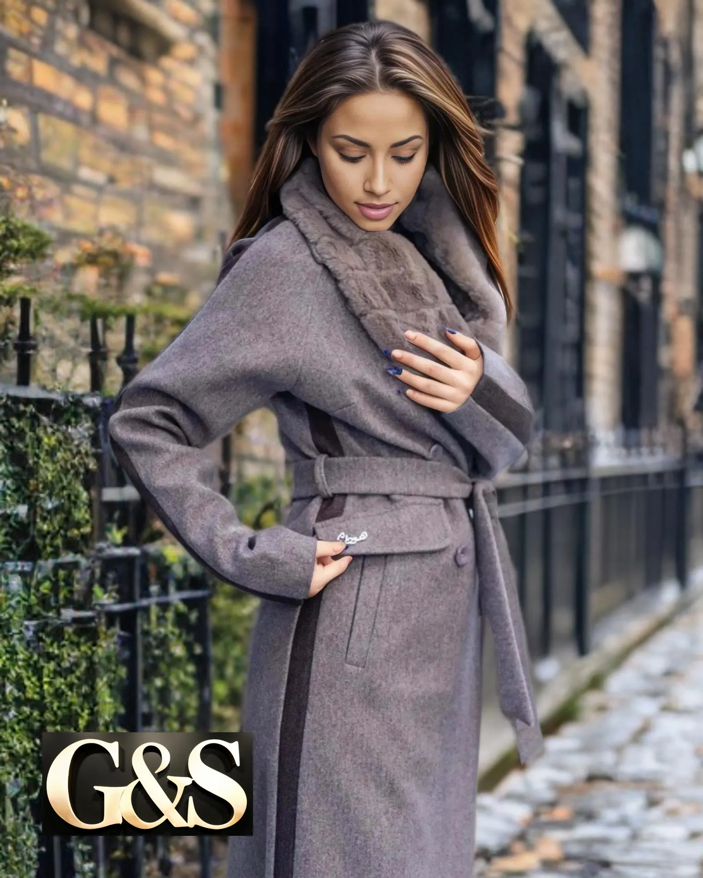 Model 1040 Women Long Coat Made of Polyester 65% and Wool 35%