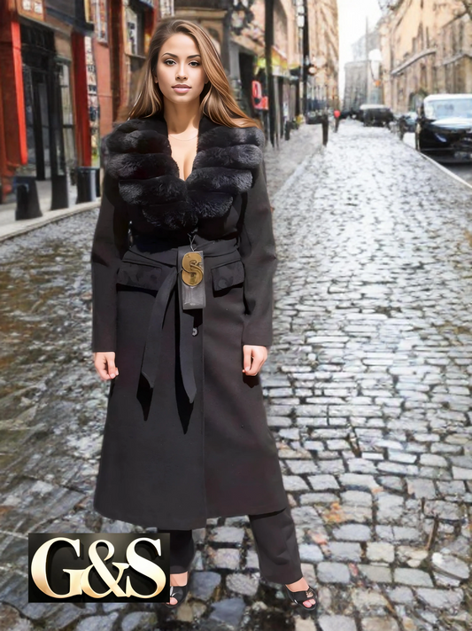 Model 1041 Women Long Coat Polyester 65 Wool 35