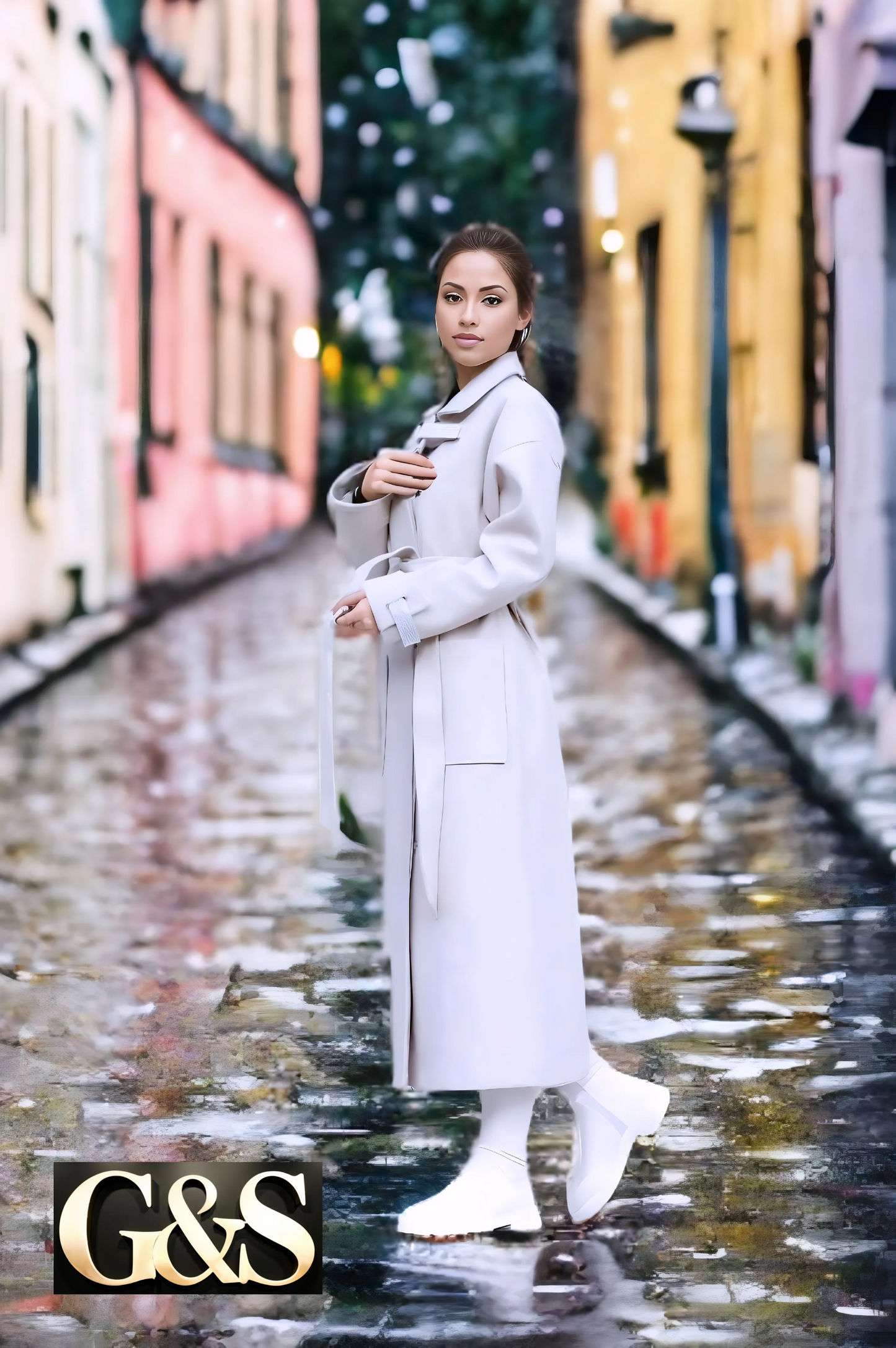 Model 1042 Women Long Coat Made of Polyester 65% and Wool 35%