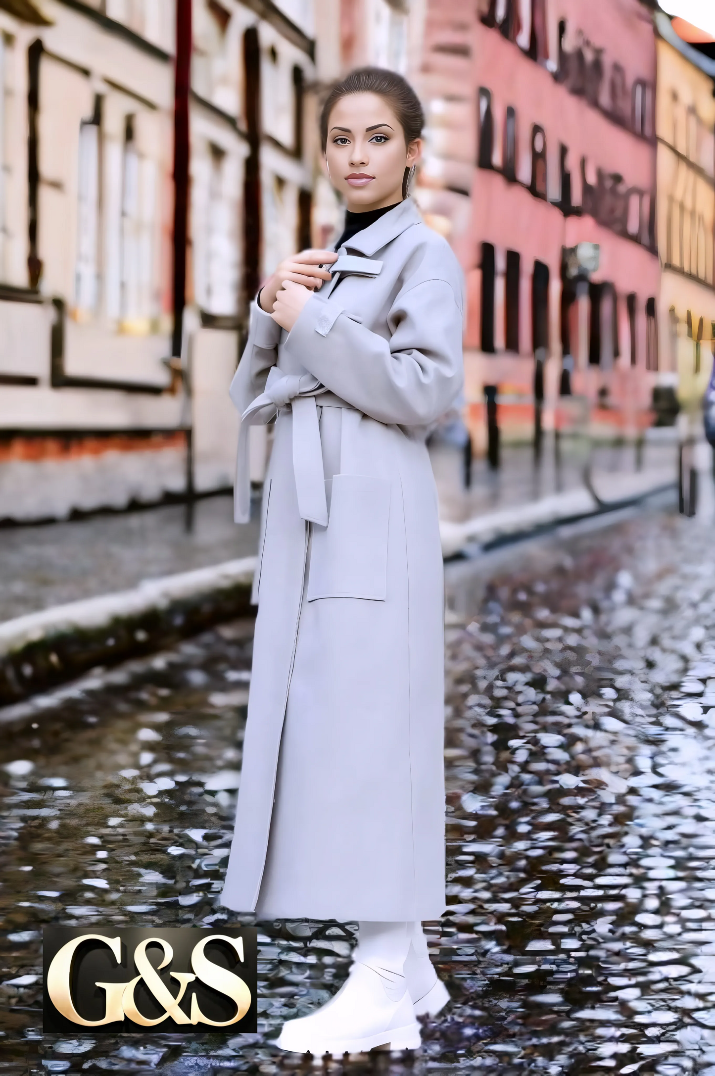 Model 1042 Women Long Coat Made of Polyester 65% and Wool 35%
