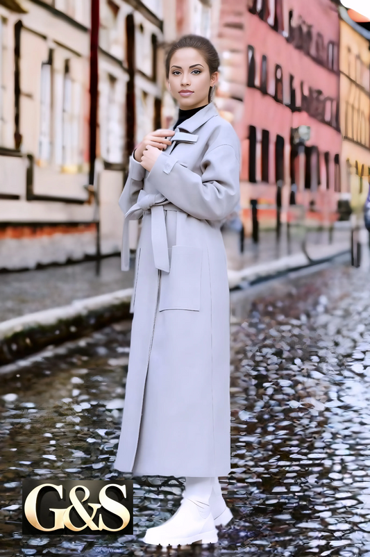 Model 1042 Women Long Coat Made of Polyester 65% and Wool 35%