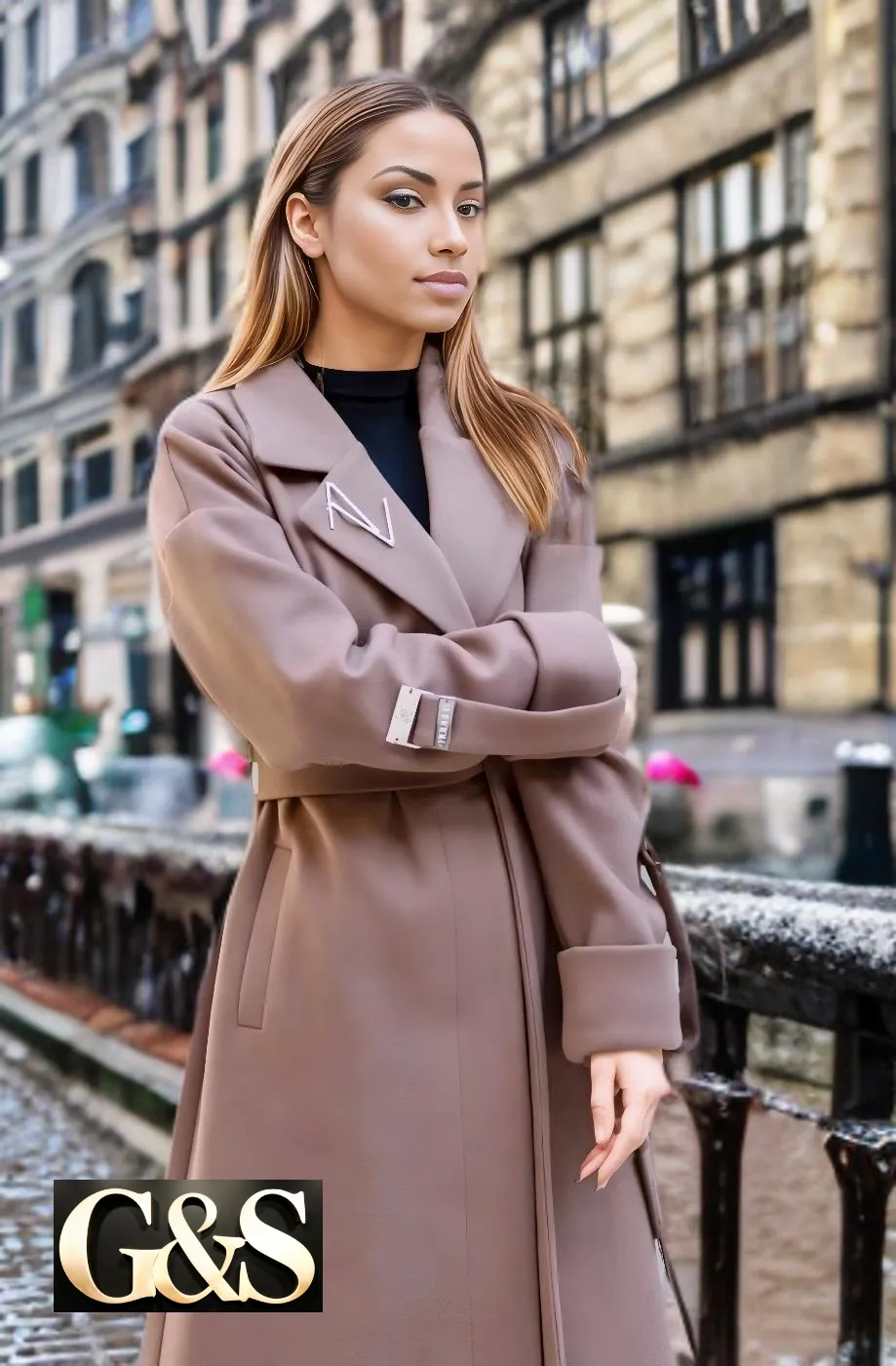 Model 1043 Women Long Coat Made of Polyester 65% Wool 35%
