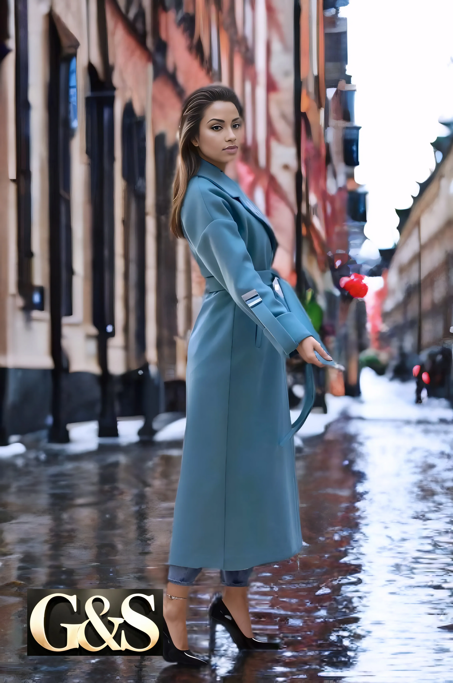 Model 1043 Women Long Coat Made of Polyester 65% Wool 35%