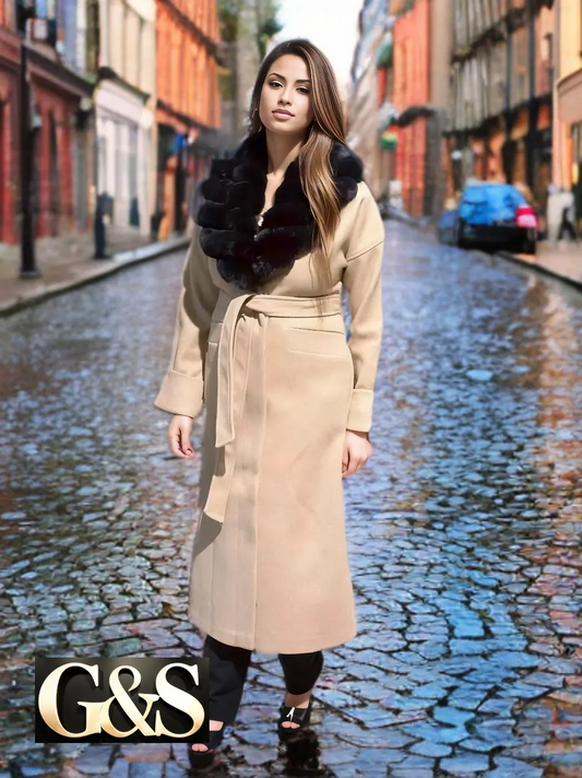 Model 1045 Women Long Coat Made of Polyester 65% Wool 35%