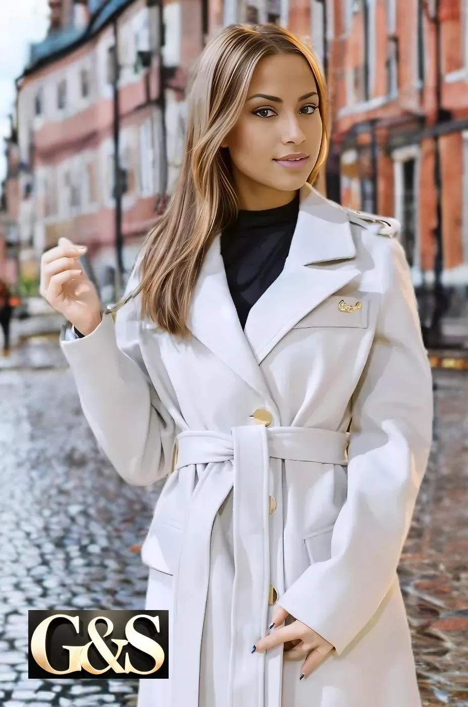 Model 1047 Women Long Coat Made of Polyester 65% and Wool 35%