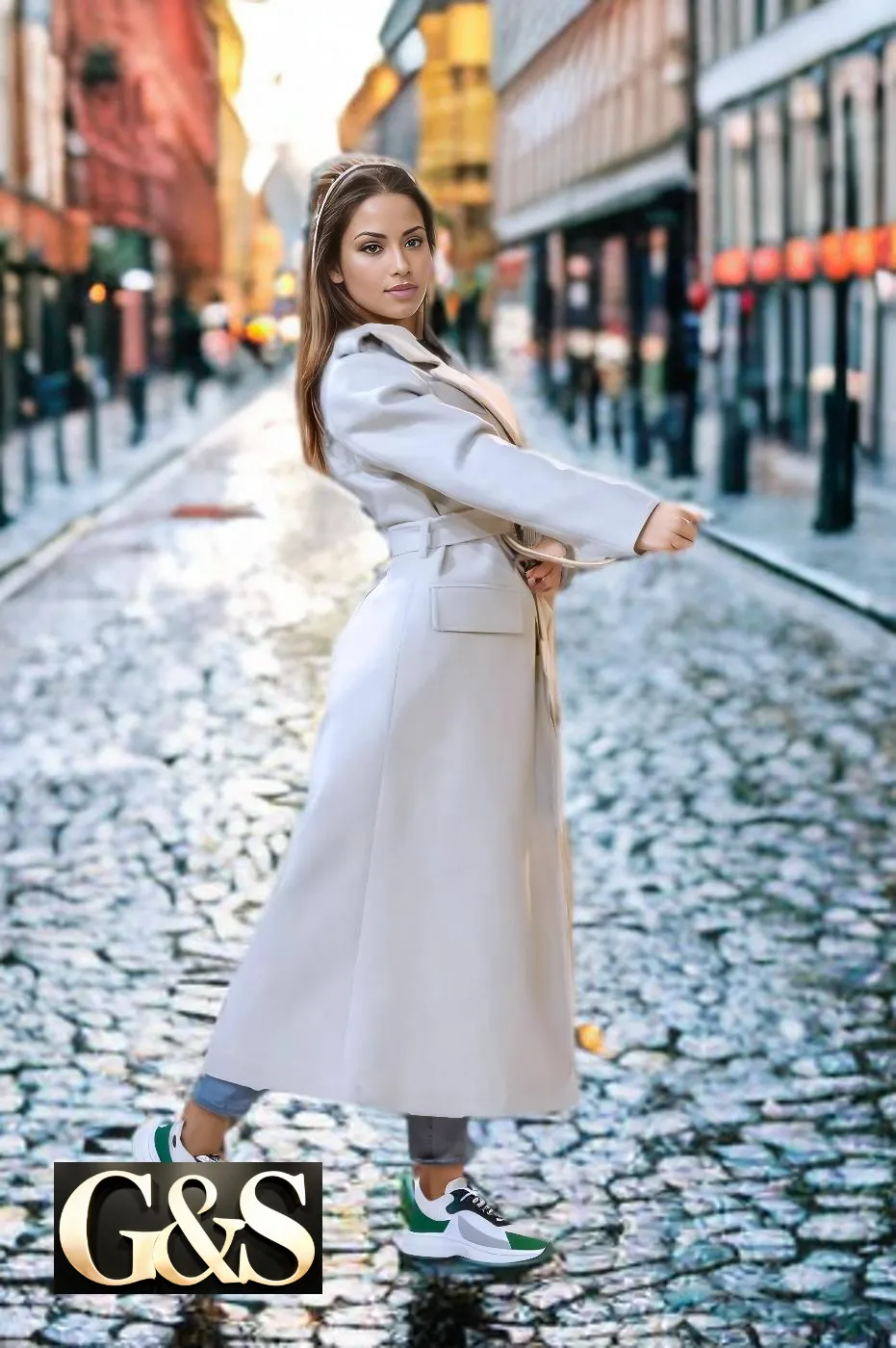 Model 1047 Women Long Coat Made of Polyester 65% and Wool 35%