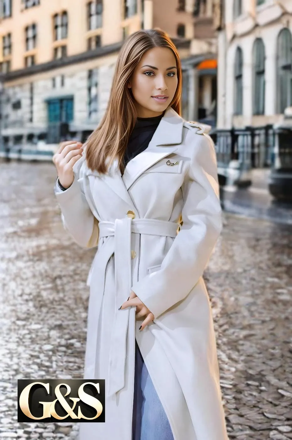 Model 1047 Women Long Coat Made of Polyester 65% and Wool 35%