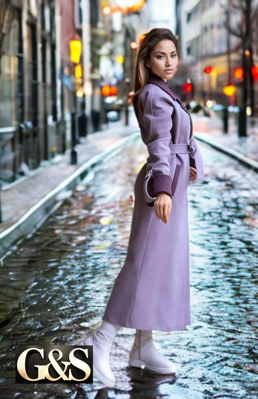Model 1048 Women Long Coat Made of Polyester 65% and Wool 35%