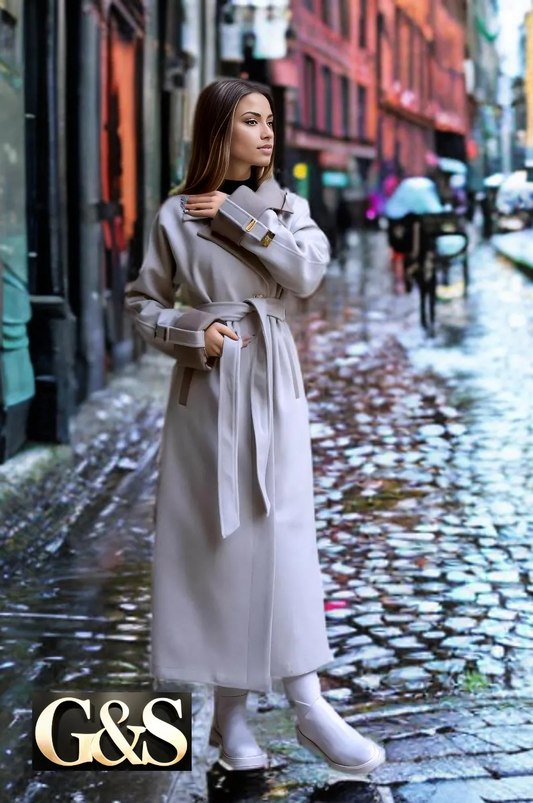 Model 1048 Women Long Coat Made of Polyester 65% and Wool 35%