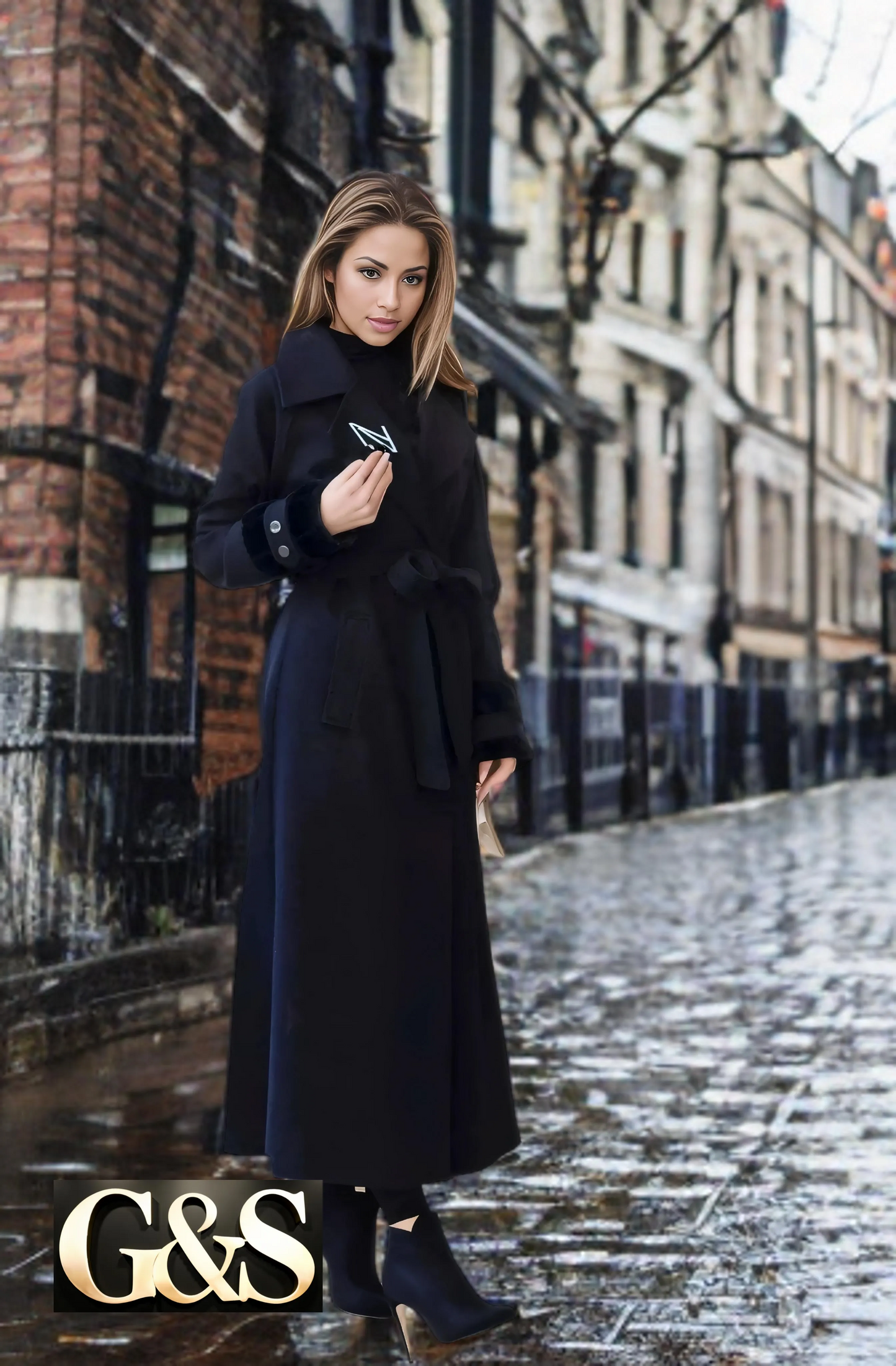 Model 1049 Women Long Coat Made of Polyester 65% and Wool 35%