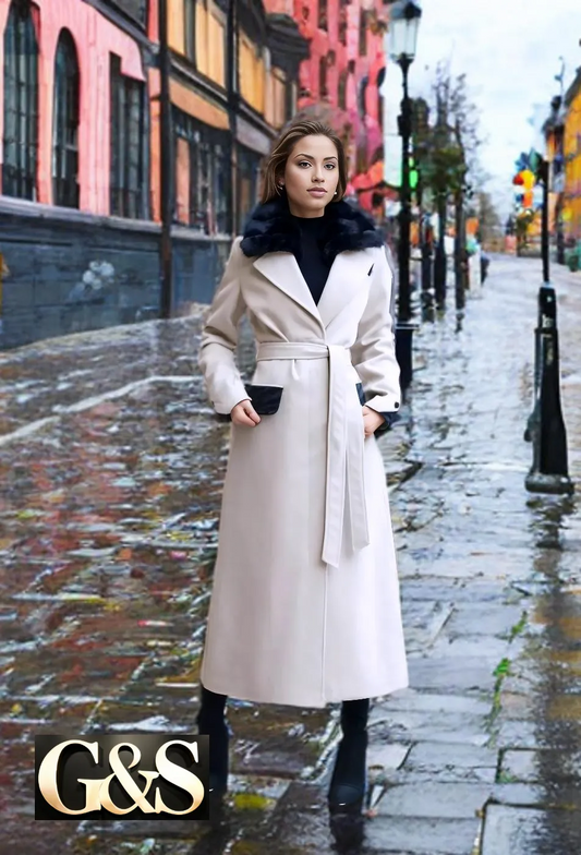 Model 1050 Women Long Coat Made of Polyester 65% and Wool 35%
