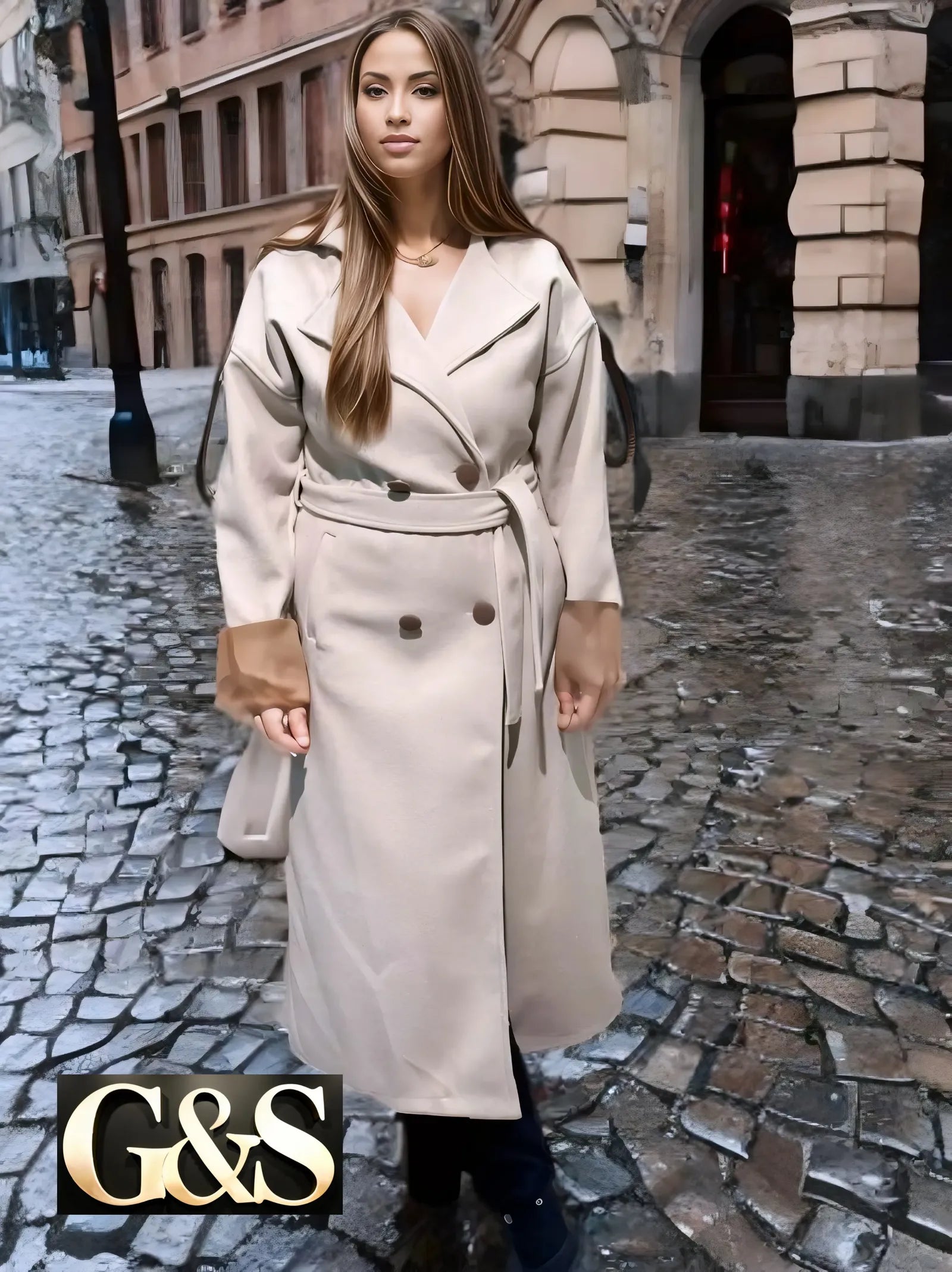 Model 1035 Women Long Coat Made of Polyester 100% - Back | Sami's Jackets