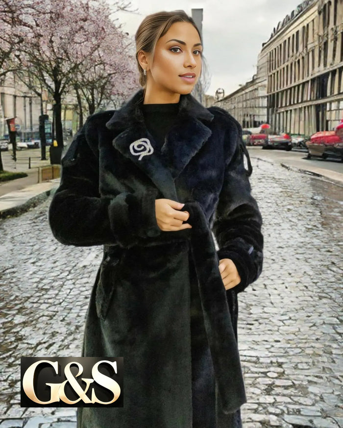 Model 1036 Women’s Fur Coat Made From 100% Poly... - Front | Sami's Jackets