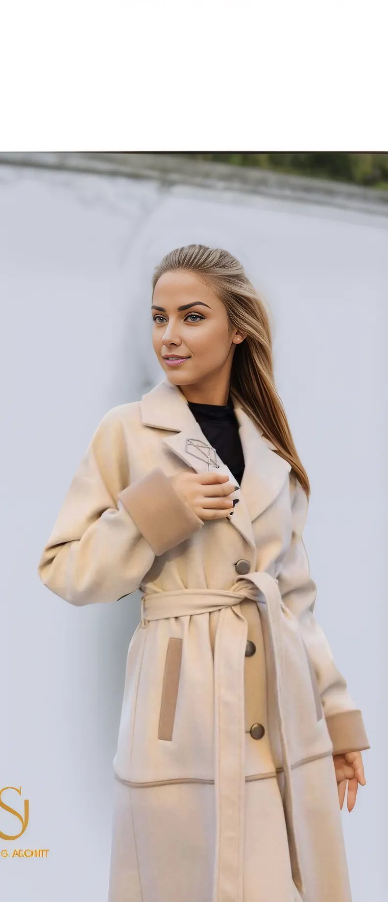 Elegant women’s winter coat with belt, featuring a chic design and warm fabric, ideal for stylish winter wear.