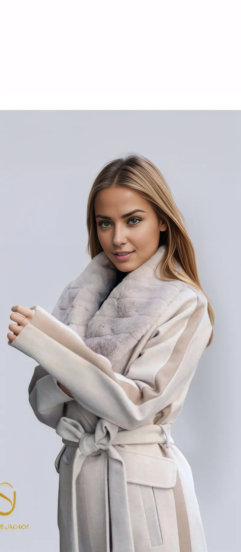 Elegant woman in a stylish long coat with a fur collar, perfect for winter fashion and warmth.