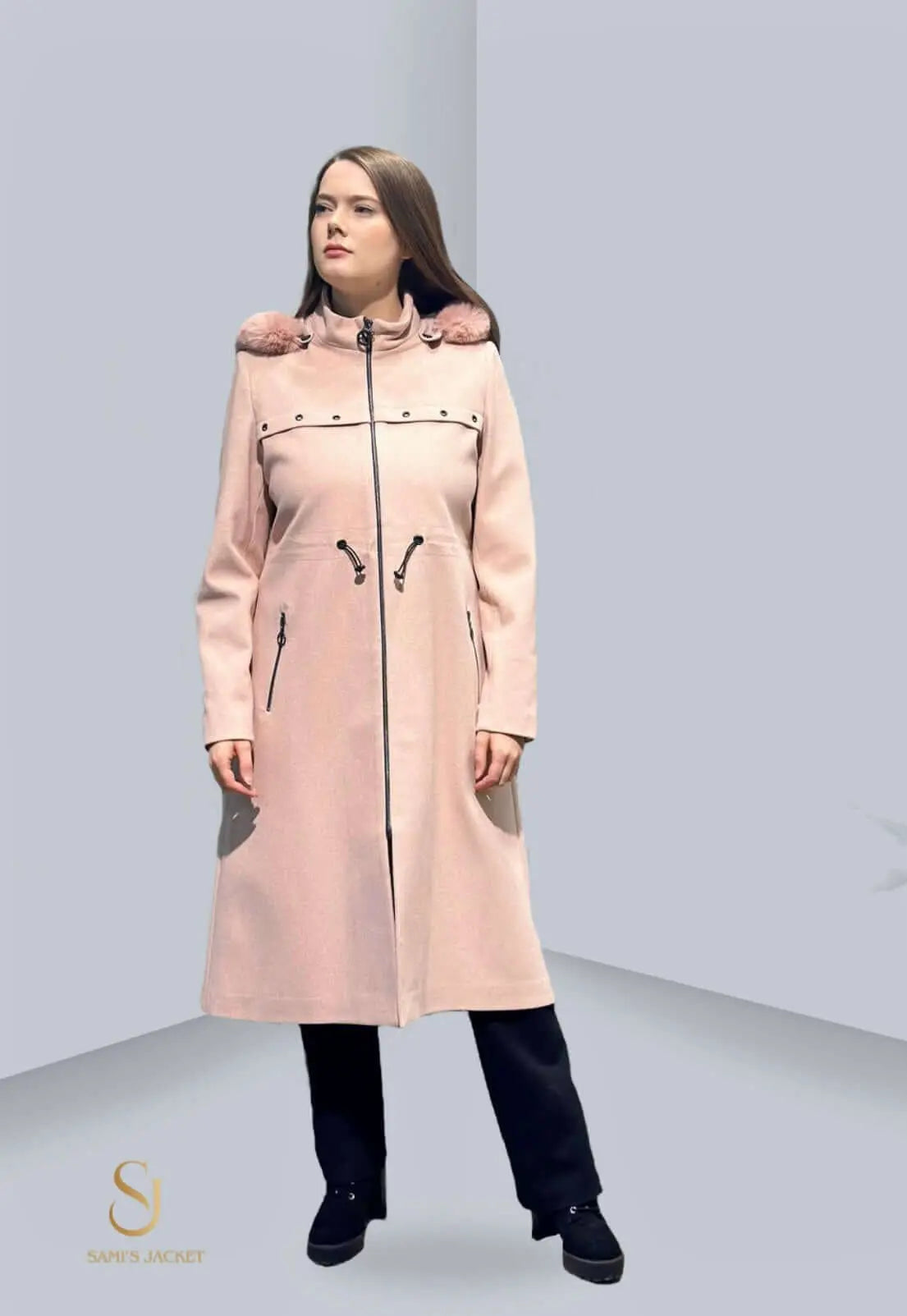 Modern pink winter jacket for women, featuring a tailored fit and stylish design, ideal for cold weather and layering.