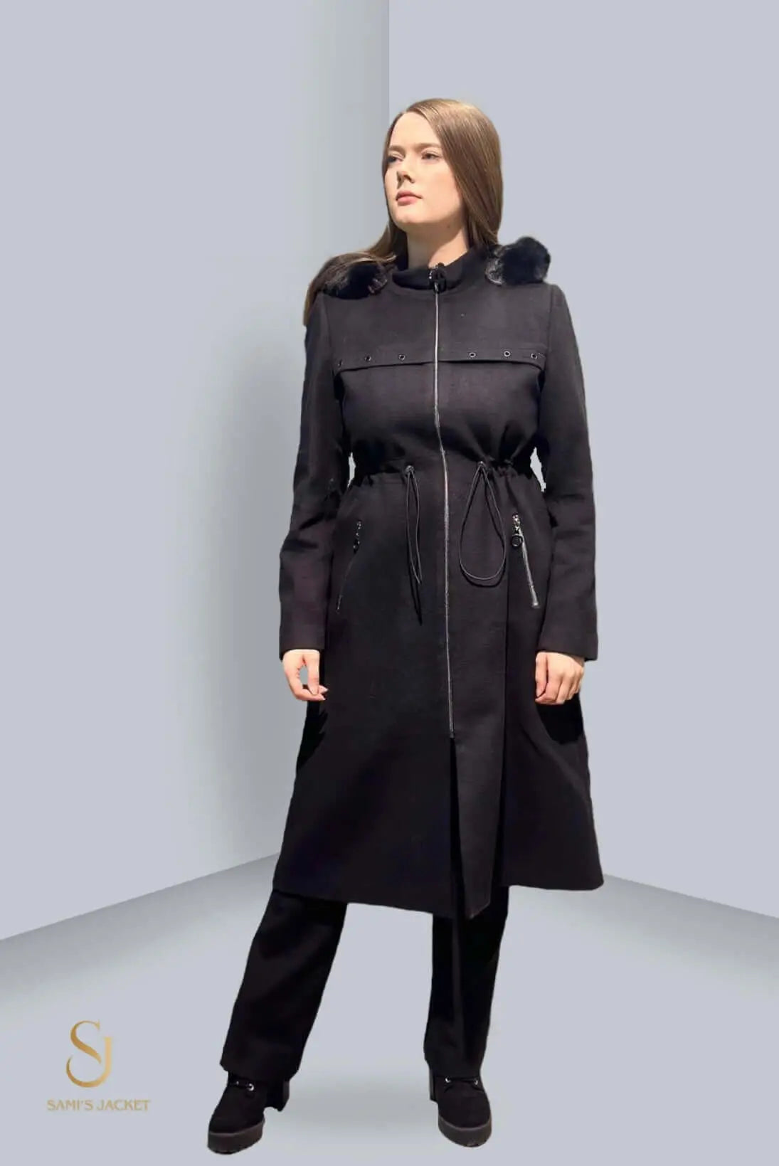 Model 1026 stylish black winter jacket for women, perfect for layering and keeping warm in colder seasons.