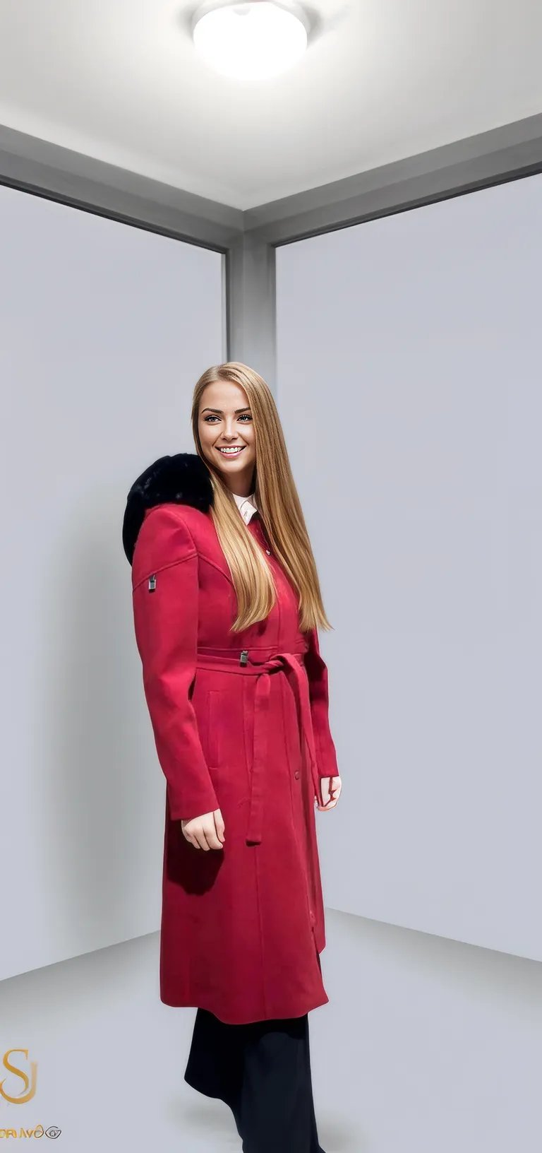 Stylish women's winter jacket in red with a fur hood, perfect for layering in colder seasons.