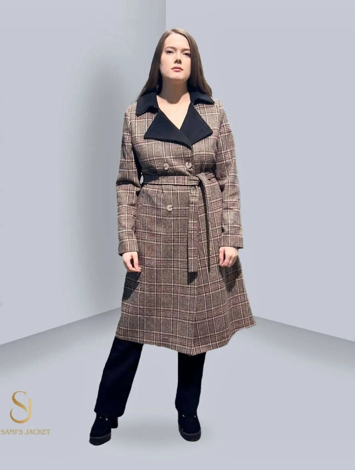 Stylish plaid winter jacket for women with a tailored fit and modern design, perfect for cold weather layering.