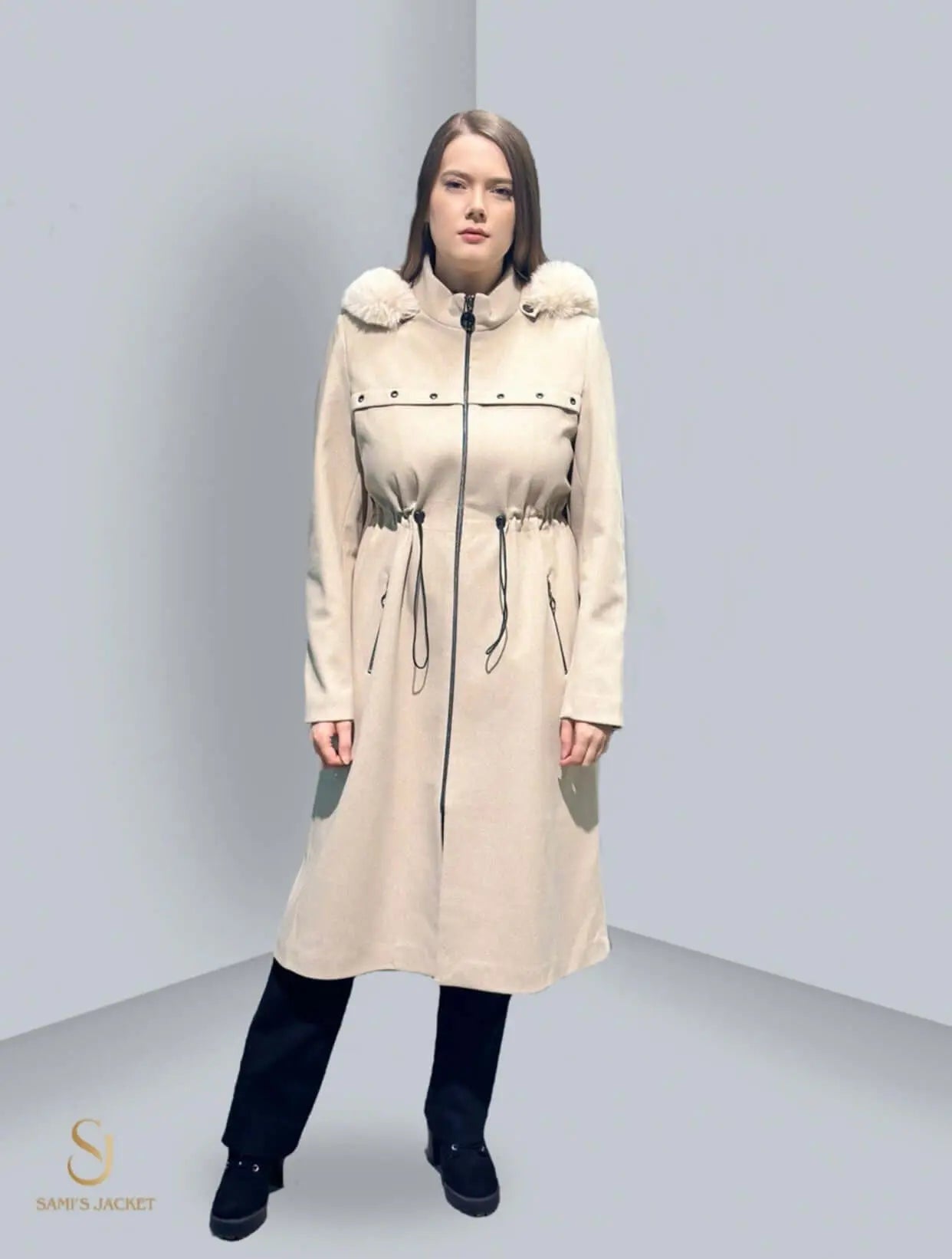 Stylish Model 1026 winter jacket for women, featuring a tailored fit and cozy fur collar, ideal for casual and formal occasions.