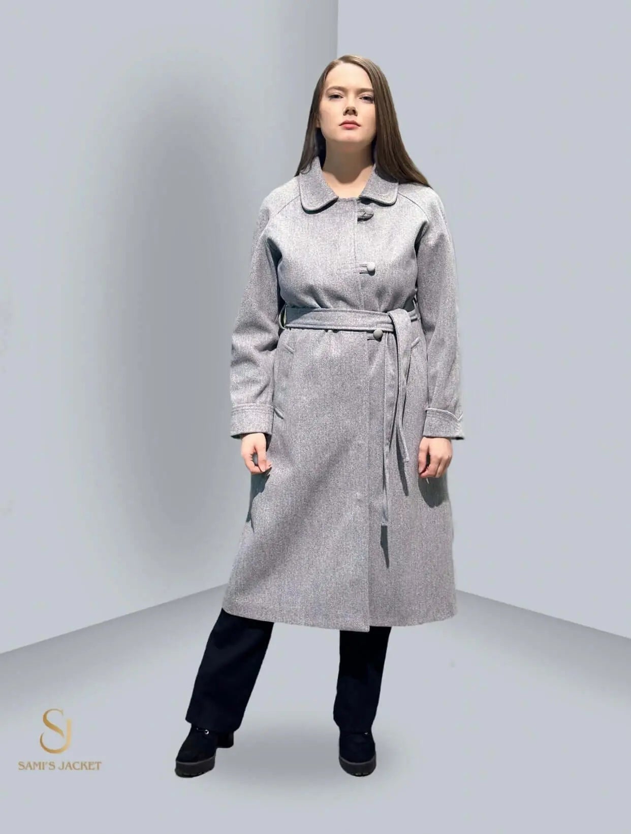 Stylish women's winter coat with belt, perfect for casual and formal occasions, showcasing modern design and tailored fit.