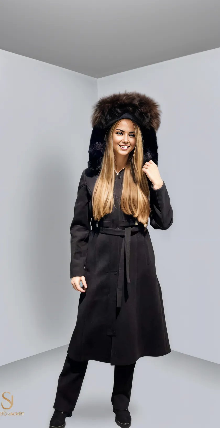 Stylish black winter jacket with a fur hood, perfect for layering during colder seasons for women.