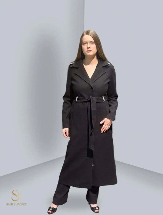 Stylish Model 1051 winter coat for women featuring a flattering silhouette and belted design, perfect for cold weather.